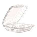Dart ProPlanet Plastic 3-Compartment Hinged Carryout Container, Clear, 150/Carton (90PPHT3)