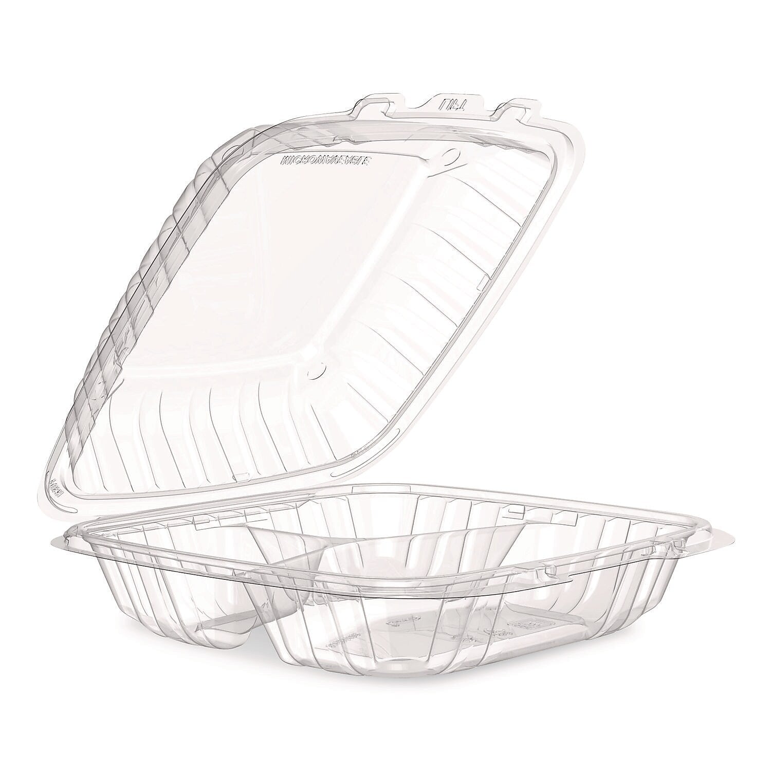 Dart ProPlanet Plastic 3-Compartment Hinged Carryout Container, Clear, 150/Carton (90PPHT3)