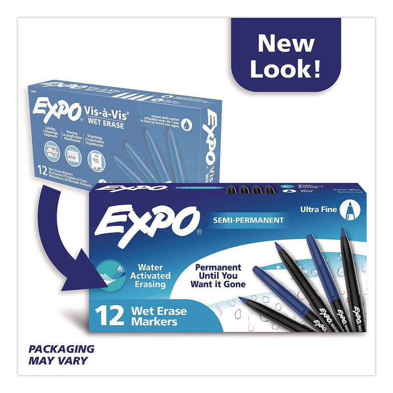 EXPO Wet Erase Marker, Bullet Tip, Blue, 12/Pack (16003A)
