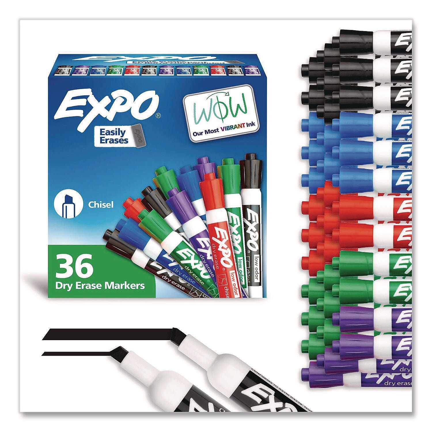 EXPO Tank Dry Erase Markers, Chisel Tip, Assorted Colors, 36/Box (1921061A)