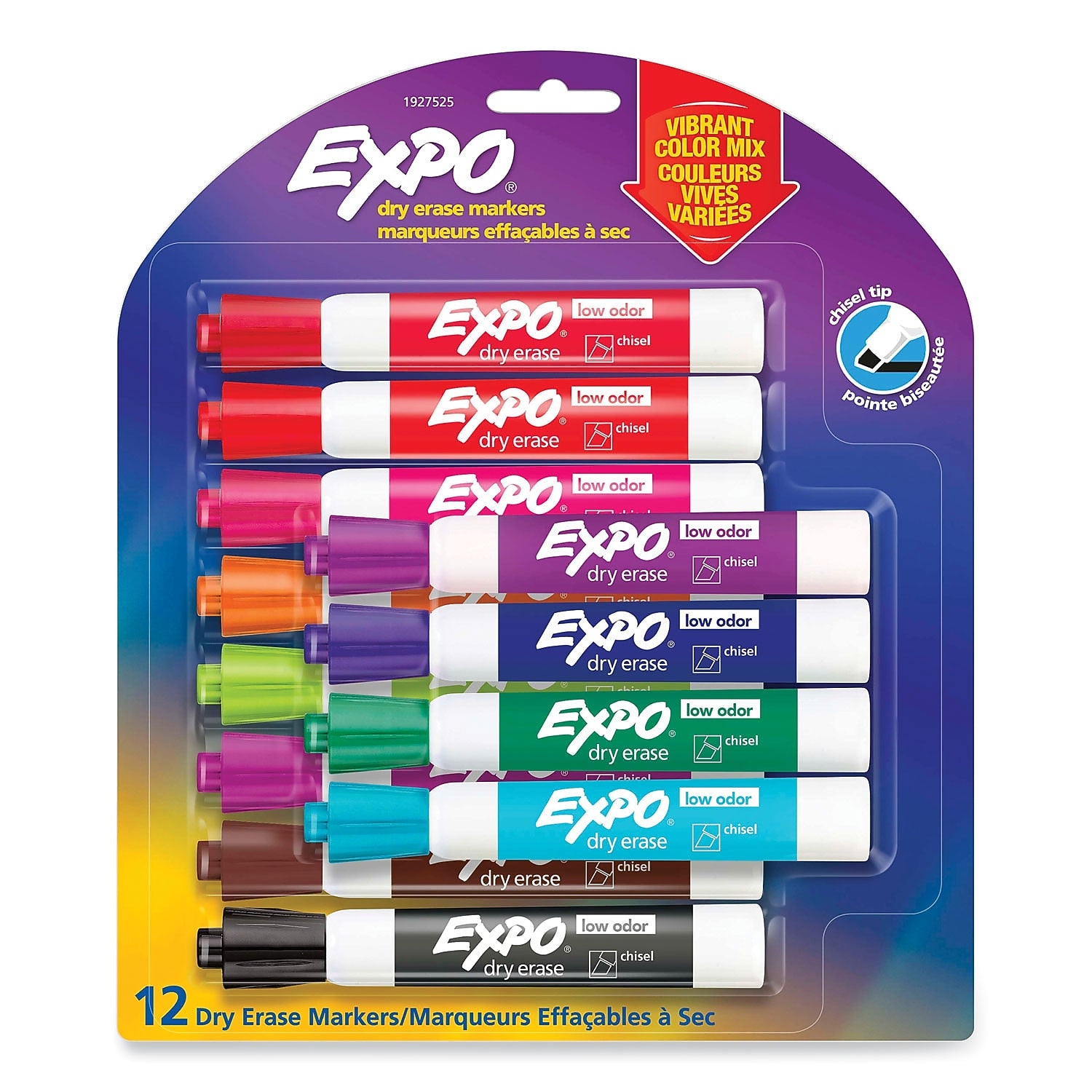 EXPO Tank Dry Erase Marker, Chisel Tip, Assorted Colors, 12/Set (1927525A)