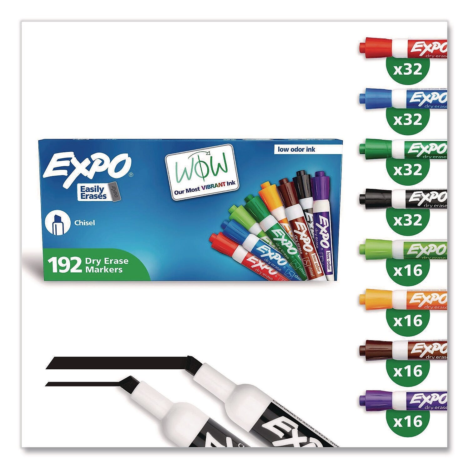 EXPO Tank Dry Erase Markers, Chisel Tip, Assorted Colors, 192/Pack (2003995A)