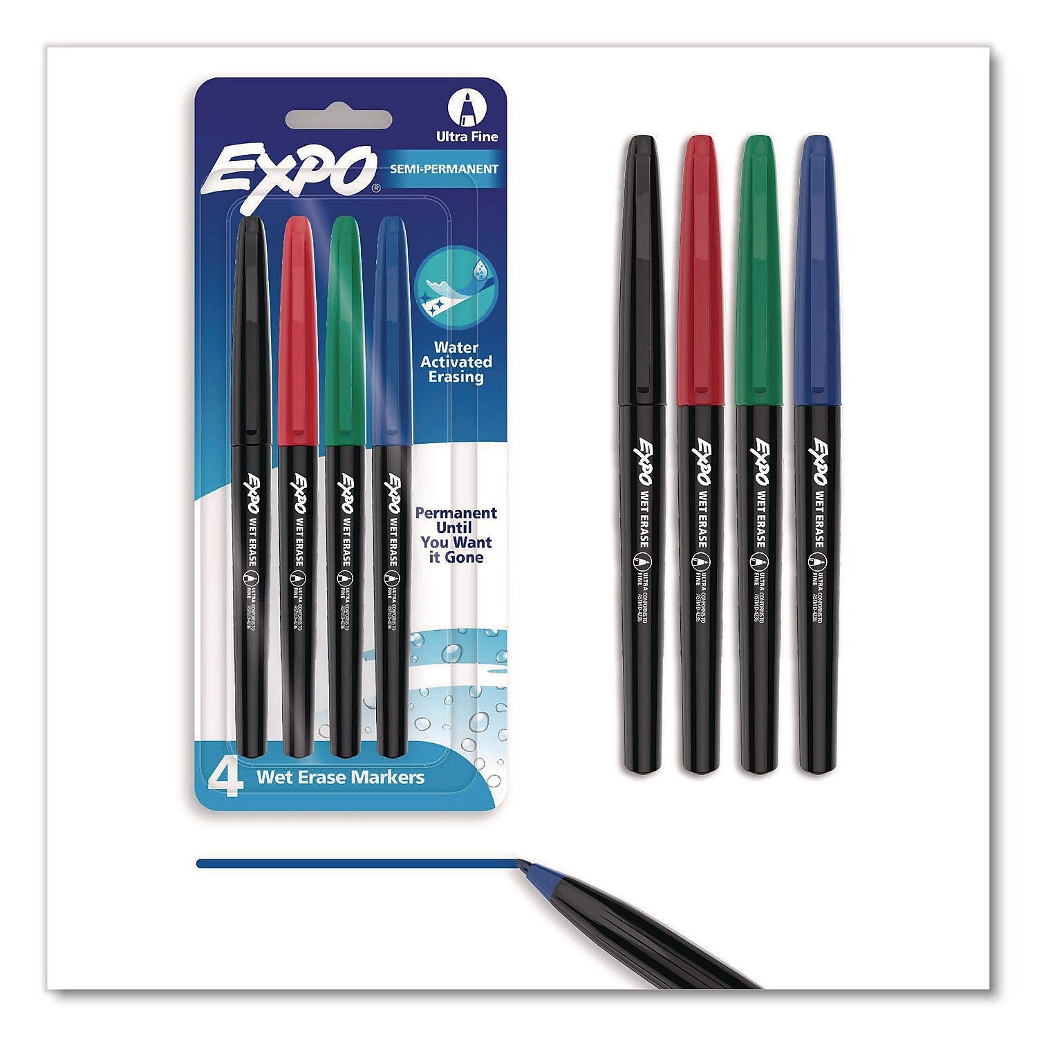 EXPO Vis-a-Vis Wet Erase Marker, Bullet Tip, Assorted Colors, 4/Set (2134341A)
