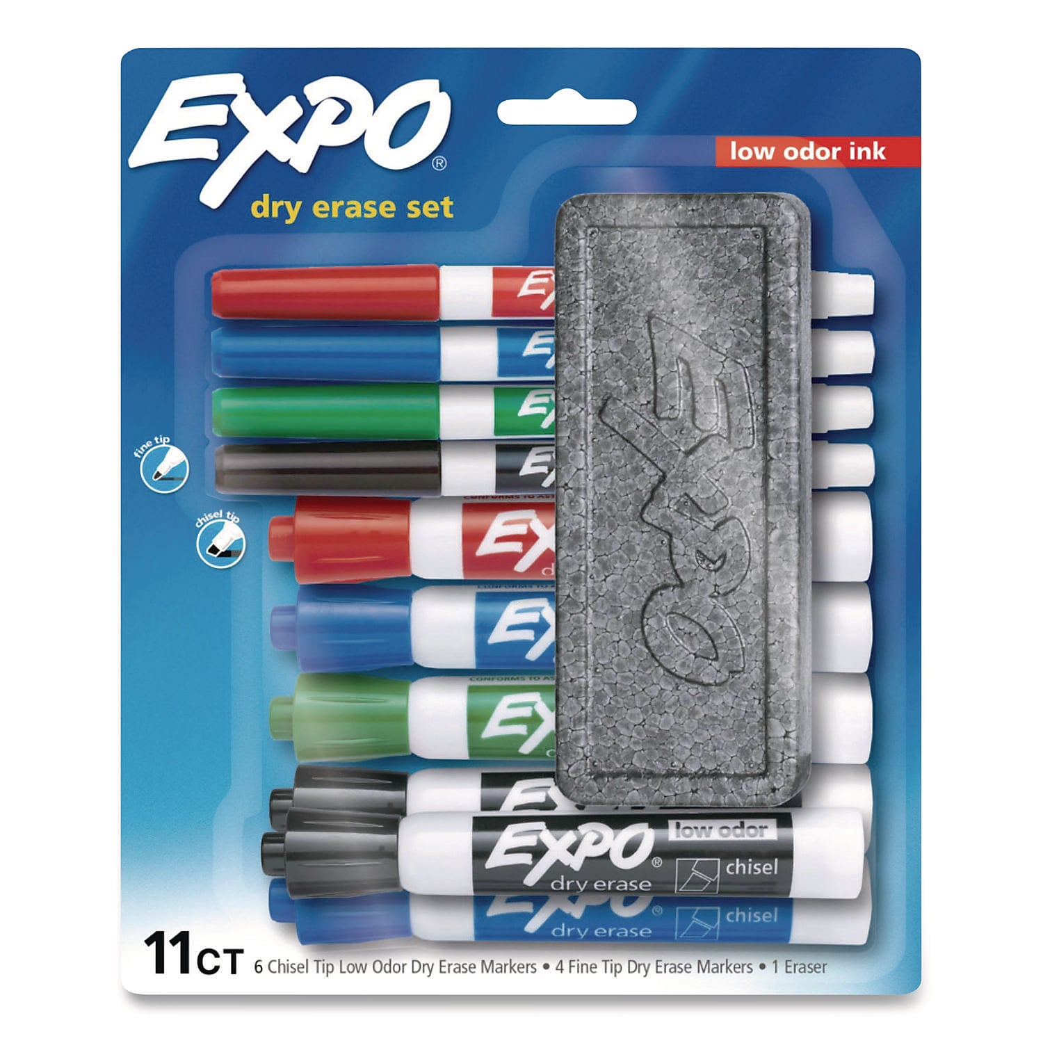 EXPO Tank Dry Erase Starter Markers, Assorted Tip, Assorted Colors, 11/Set (2211243)