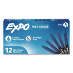 EXPO Wet Erase Marker, Needle Tip, Blue, 12/Pack (2211319)