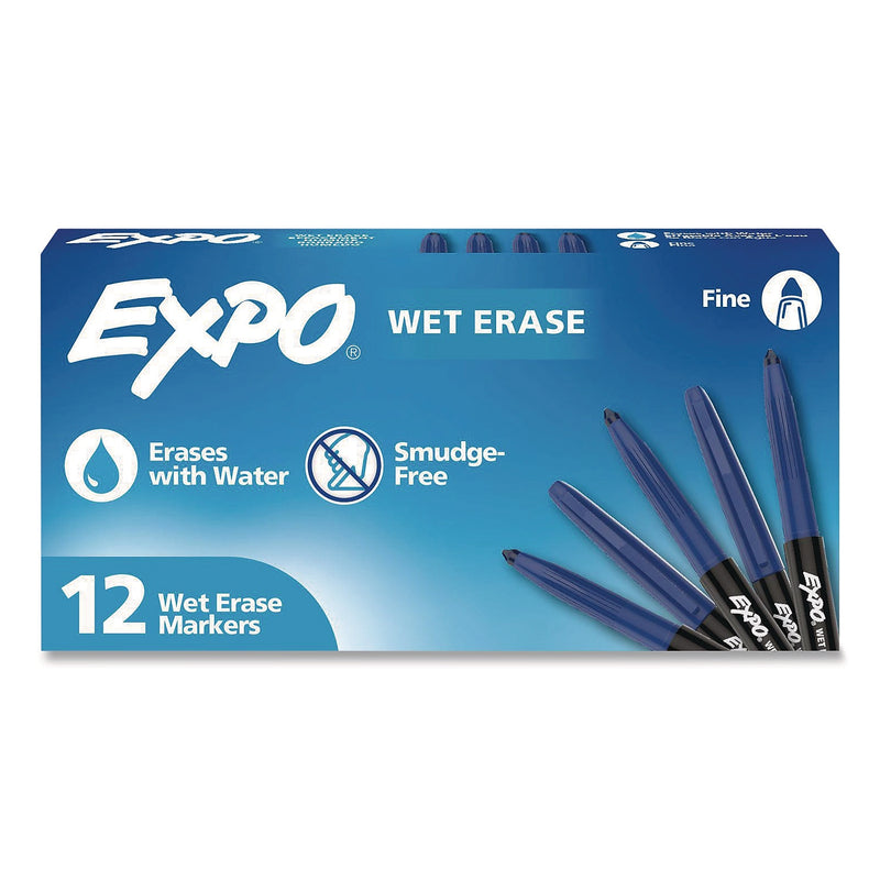 EXPO Wet Erase Marker, Needle Tip, Blue, 12/Pack (2211319)