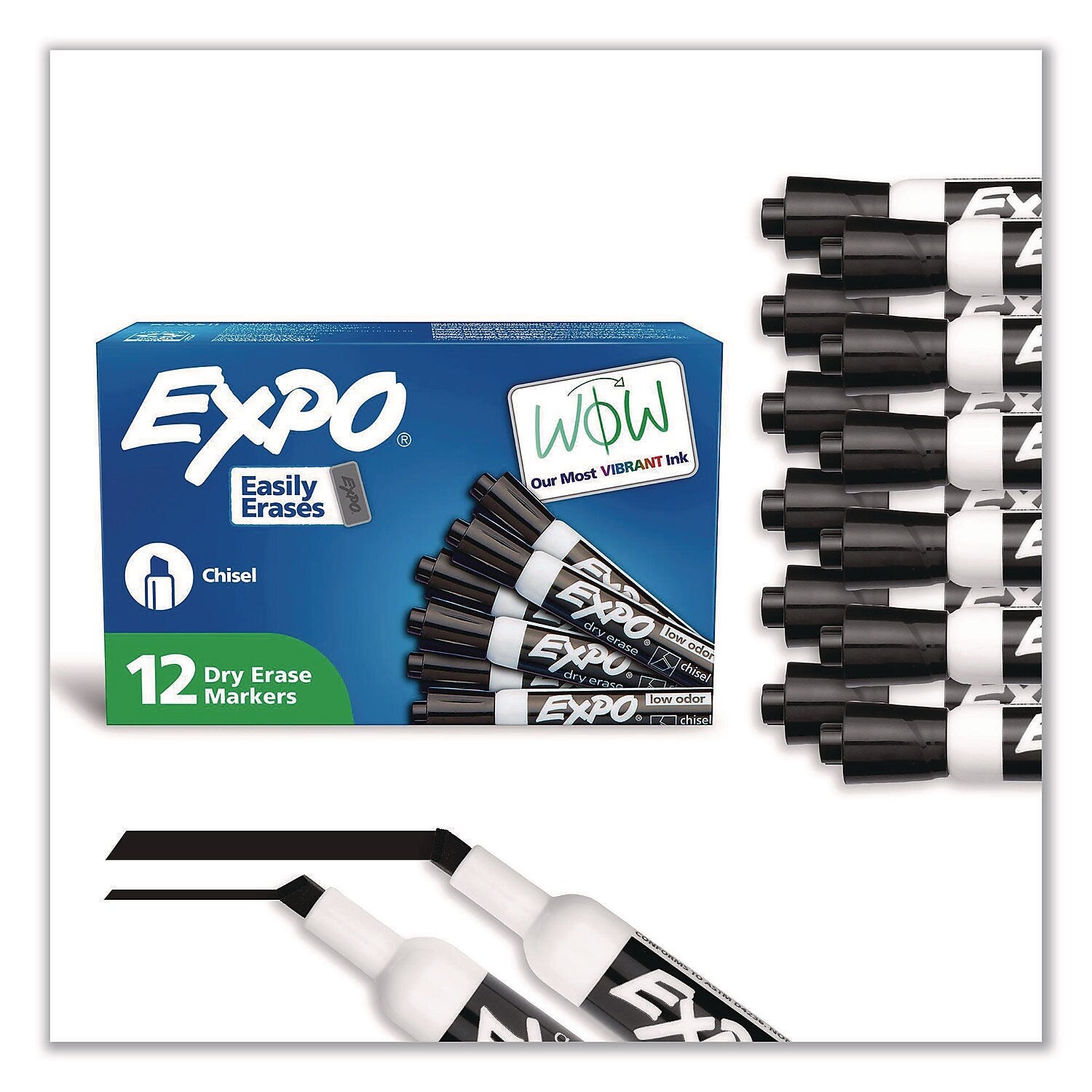 EXPO Tank Dry Erase Markers, Chisel Tip, Black, 12/Pack (80001A)
