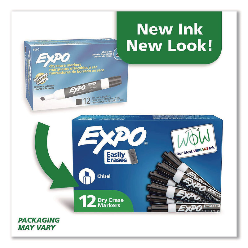 EXPO Tank Dry Erase Markers, Chisel Tip, Black, 12/Pack (80001A)