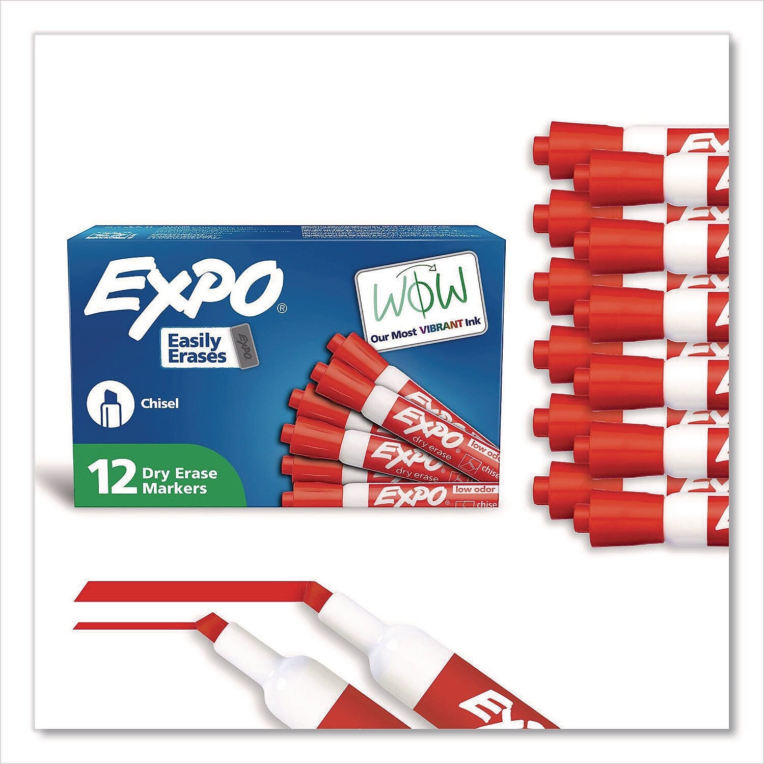 EXPO Tank Dry Erase Markers, Chisel Tip, Red, 12/Pack (80002A)