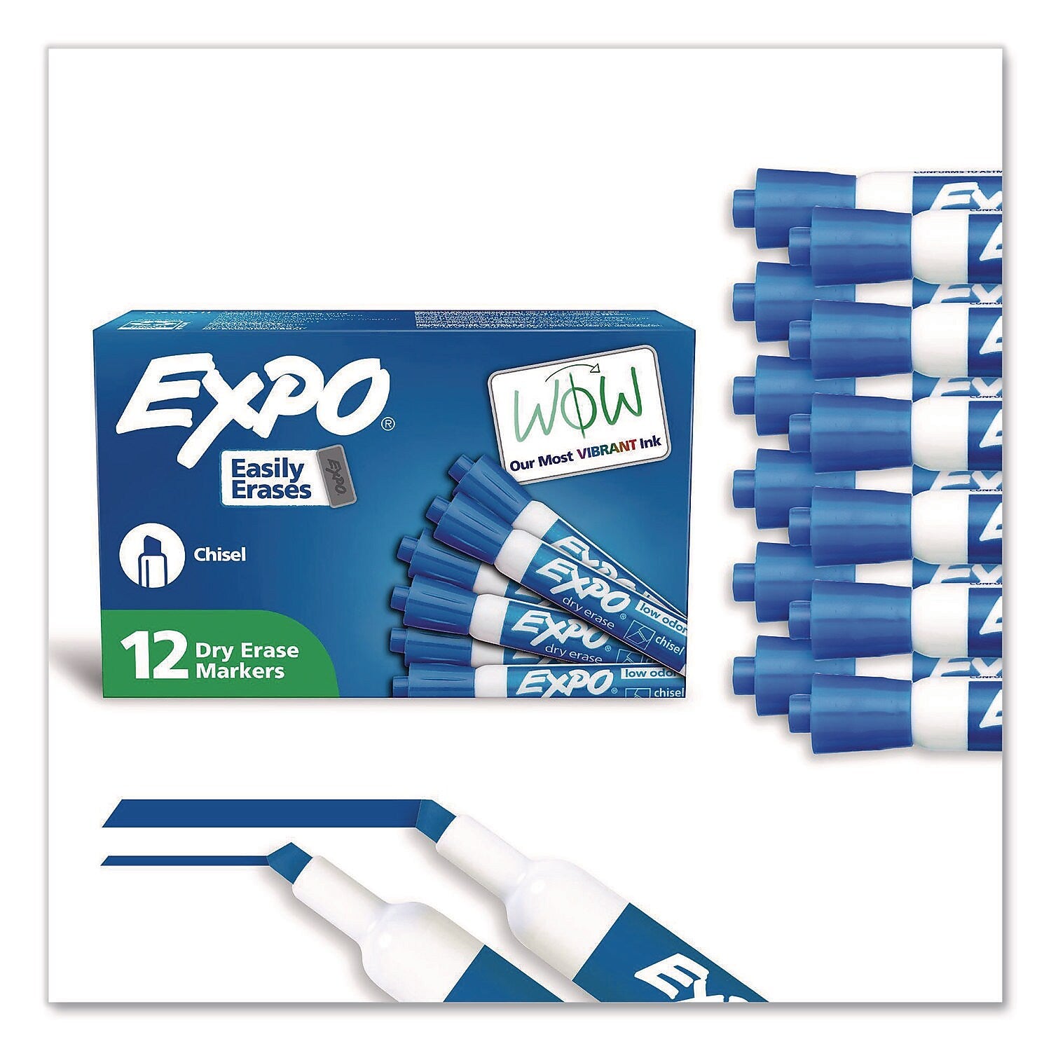 EXPO Tank Dry Erase Markers, Chisel Tip, Blue, 12/Pack (80003A)