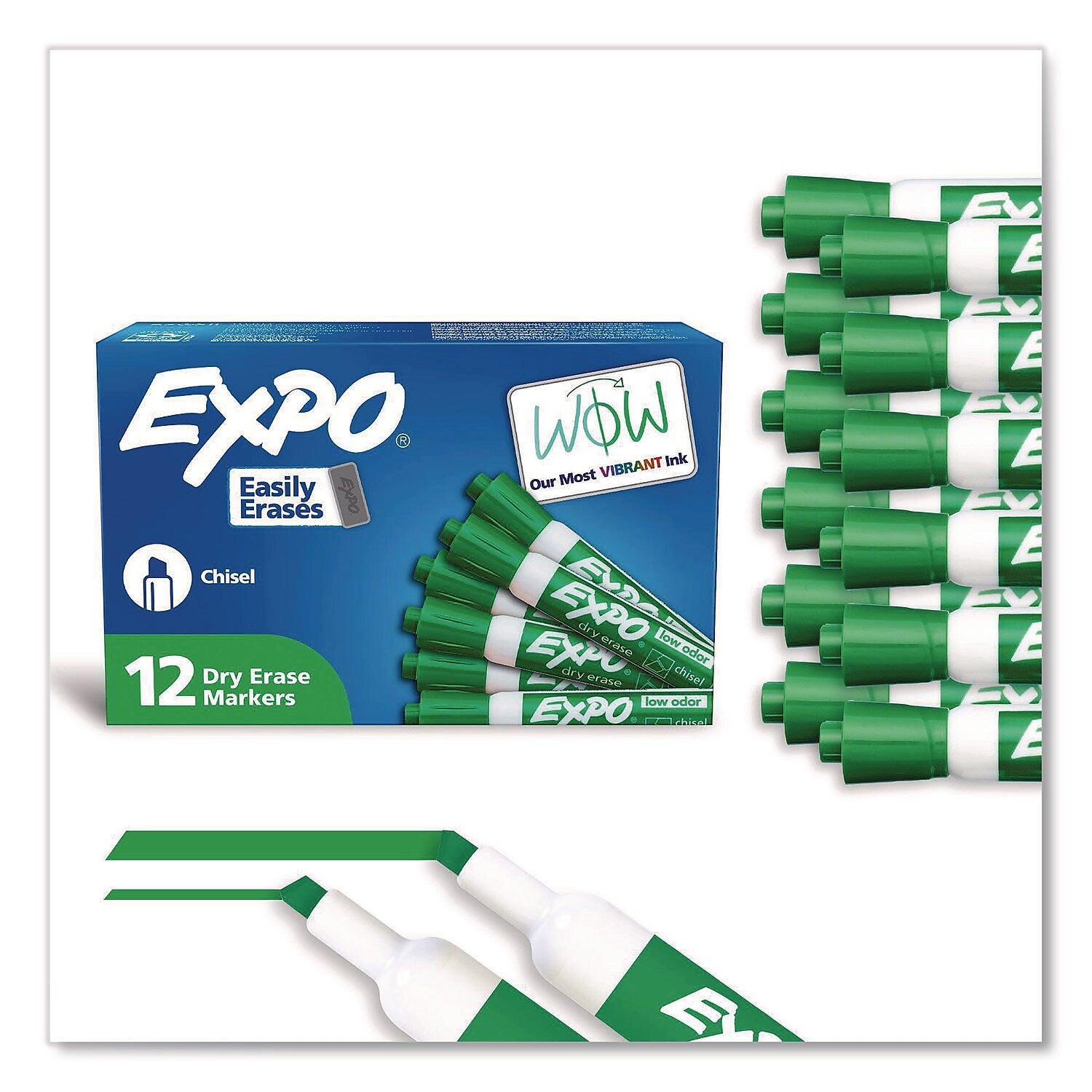 EXPO Tank Dry Erase Markers, Chisel Tip, Green, 12/Pack (80004A)