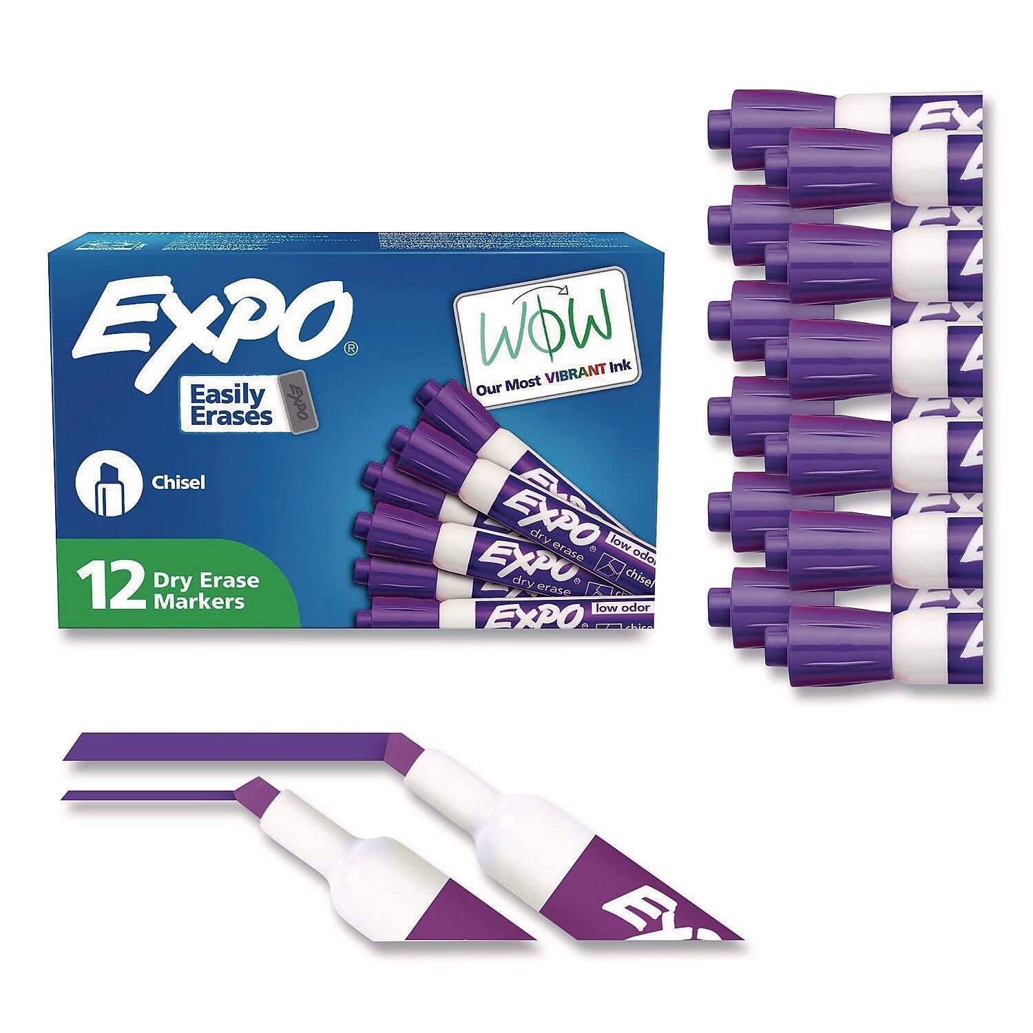 EXPO Tank Dry Erase Markers, Chisel Tip, Purple, 12/Pack (80008A)