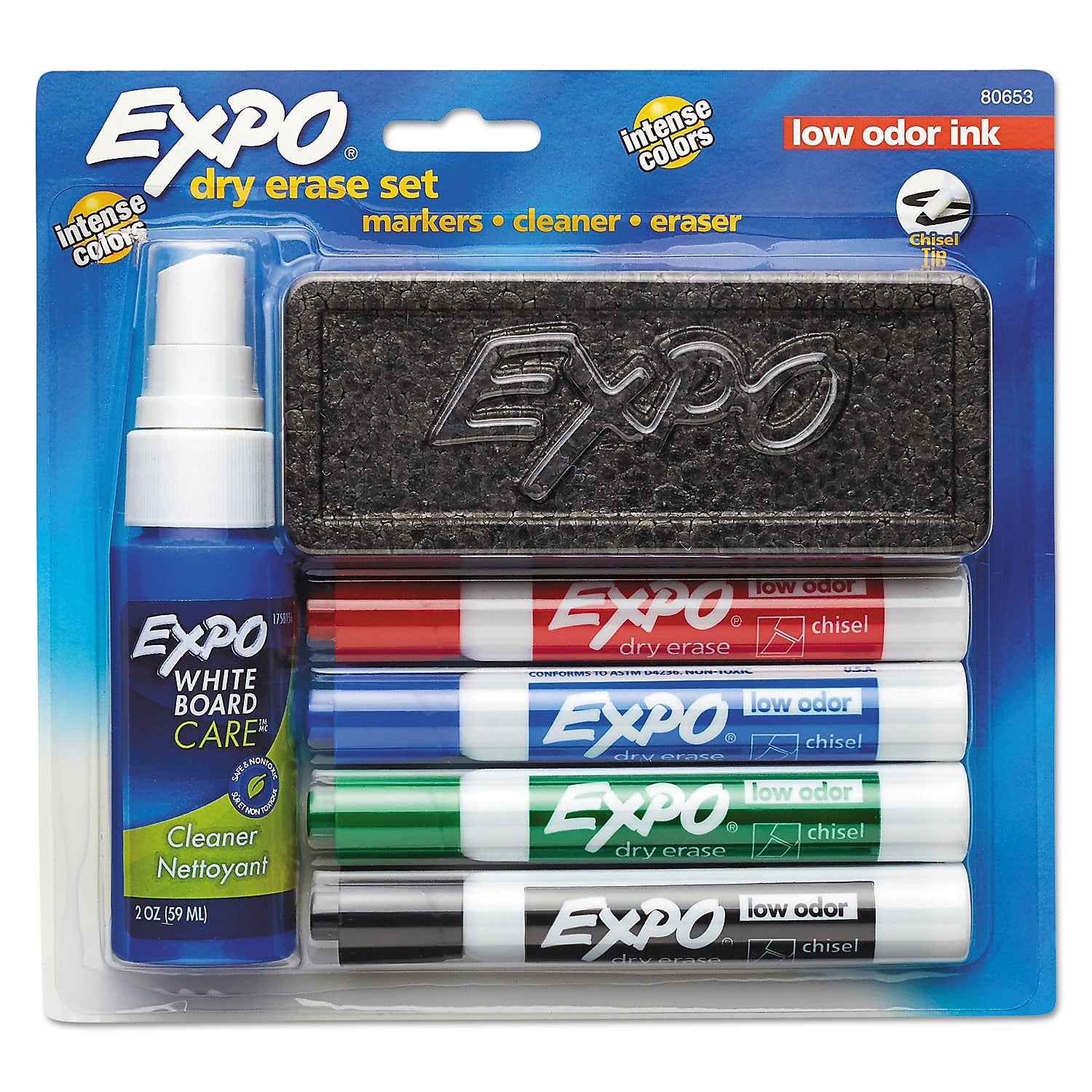EXPO Tank Dry Erase Starter Set/Kit, Chisel Tip, Assorted Colors, 4/Set (80653A)