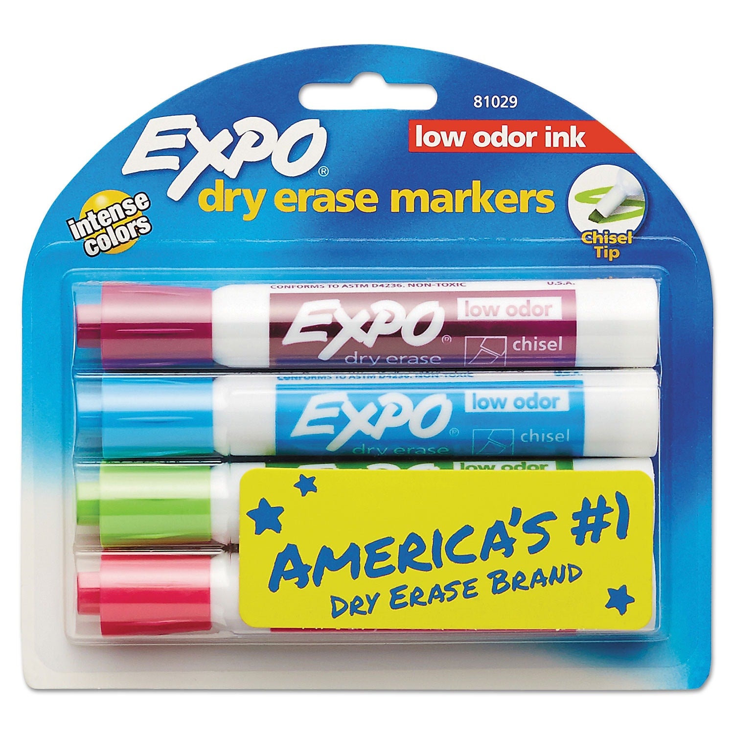 EXPO Tank Dry Erase Marker, Chisel Tip, Assorted Colors, 4/Set (81029A)