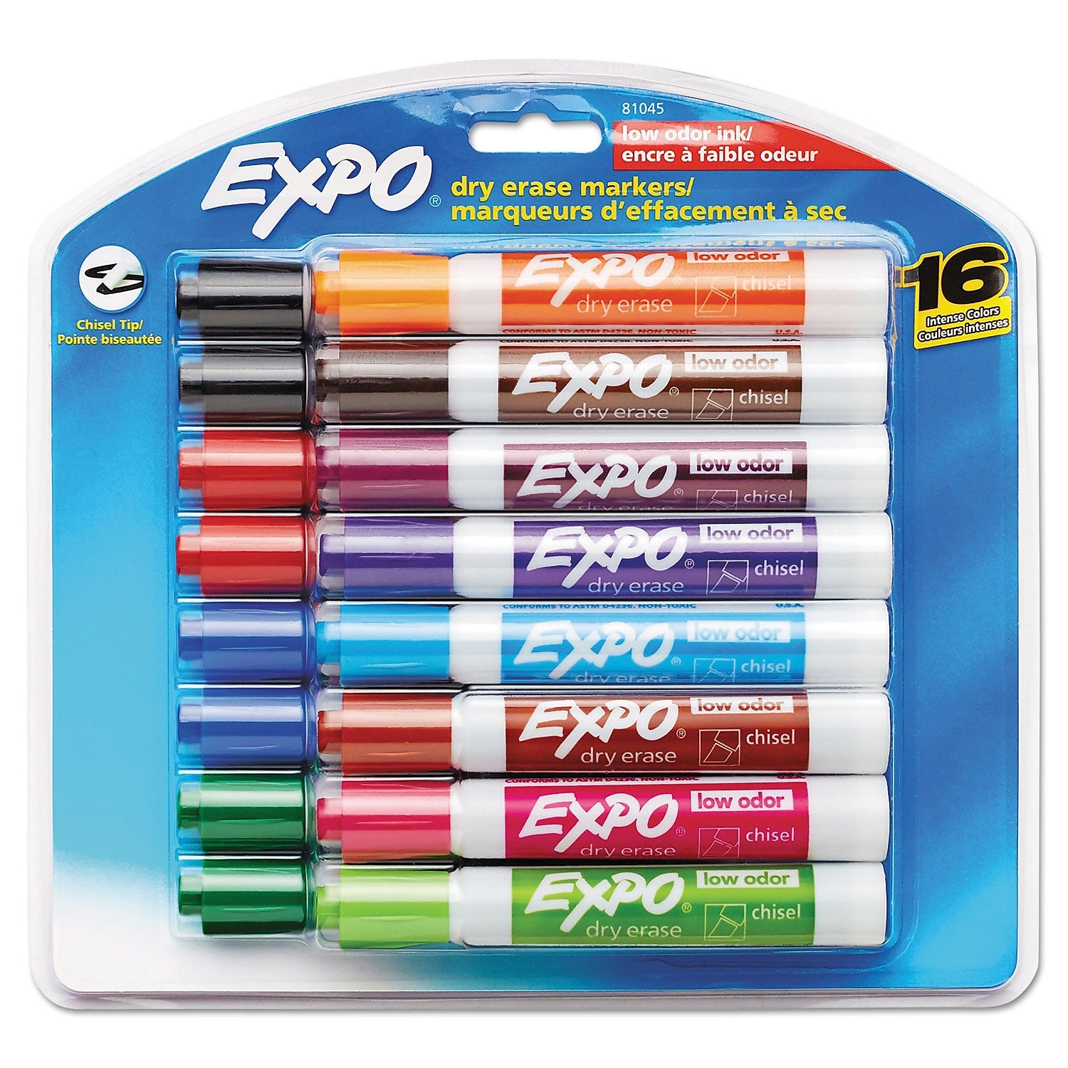 EXPO Tank Dry Erase Marker, Chisel Tip, Assorted Colors, 16/Set (81045A)