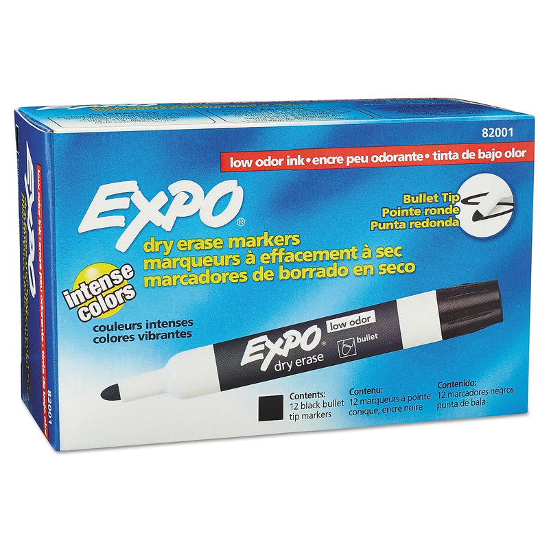 EXPO Dry Erase Marker, Bullet Tip, Black, 12/Pack (82001A)