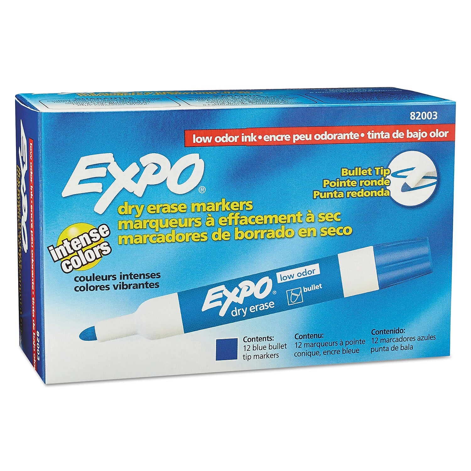 EXPO Dry Erase Marker, Bullet Tip, Blue, 12/Pack (82003A)