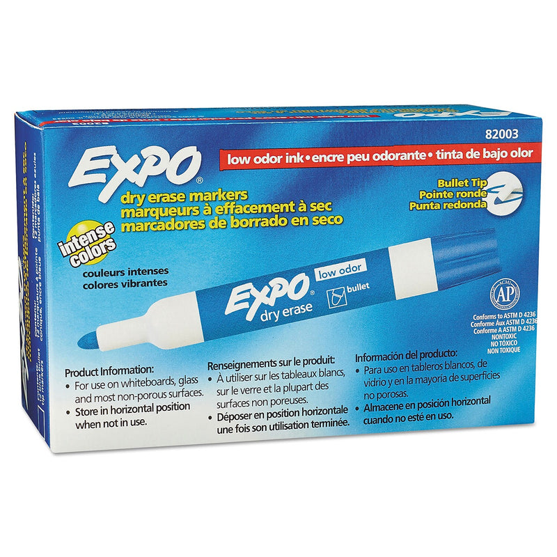 EXPO Dry Erase Marker, Bullet Tip, Blue, 12/Pack (82003A)