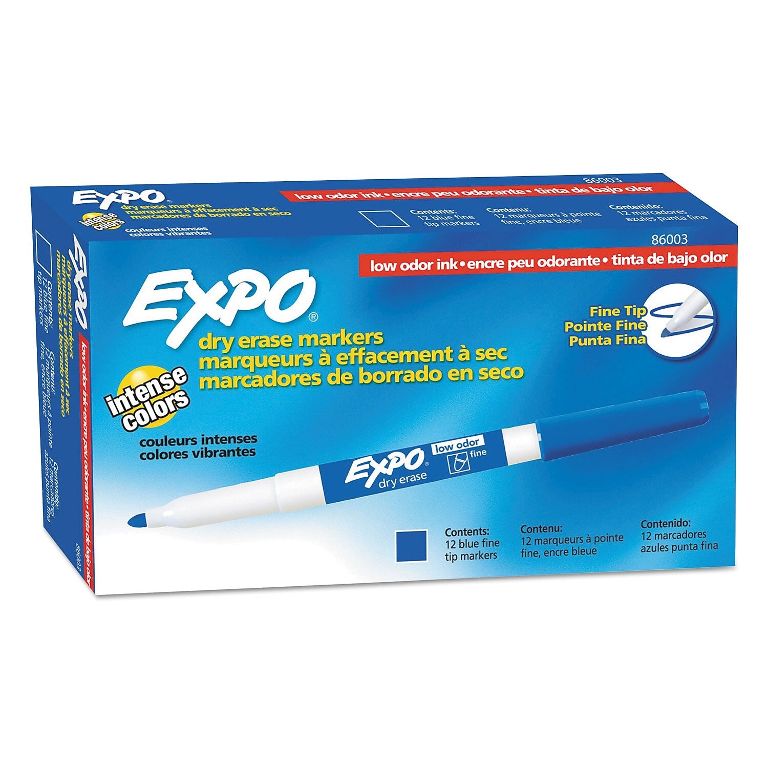 EXPO Dry Erase Marker, Bullet Tip, Blue, 12/Pack (86003A)