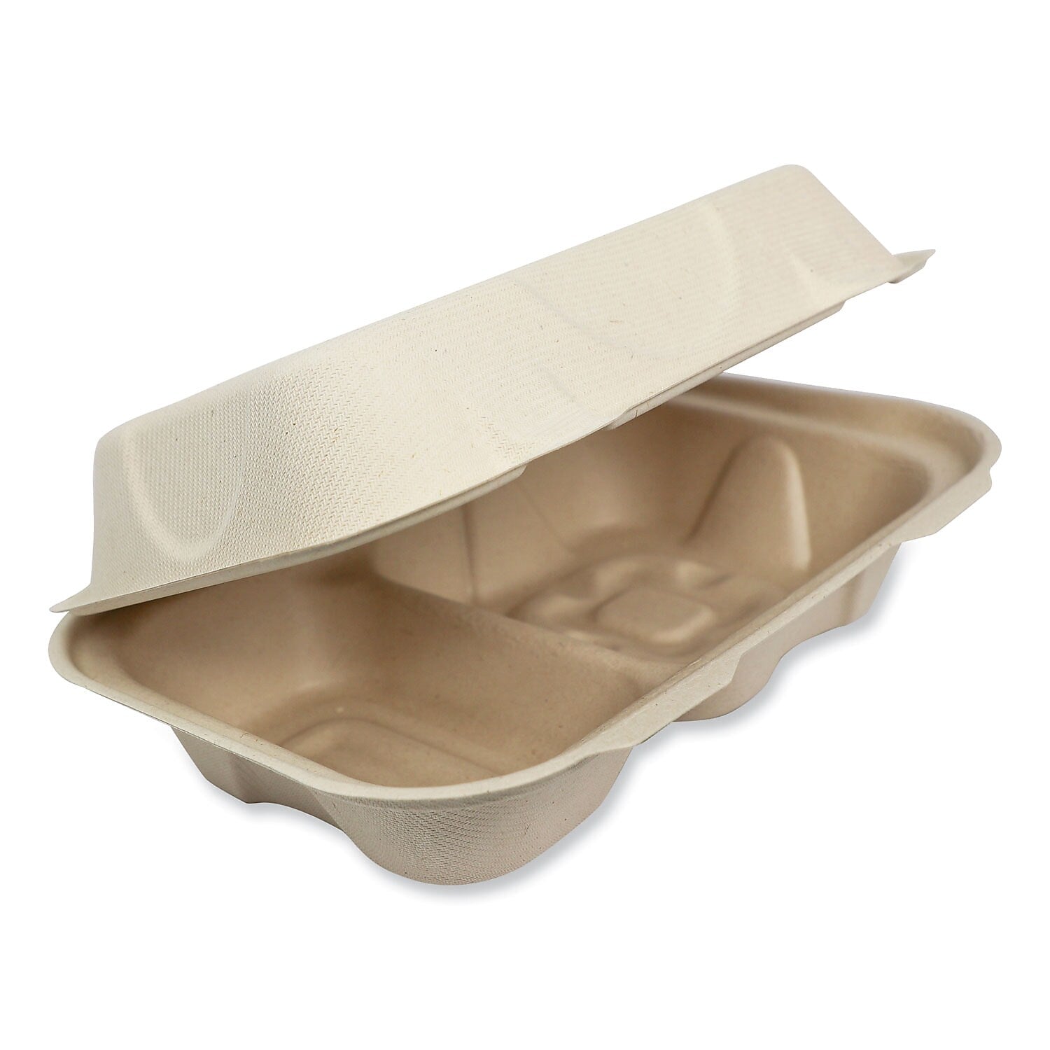 World Centric Plant-Based Fiber 2-Compartment Hinged Hoagie Box Carryout Container, Natural, 500/Carton (TO-SC-U34D-LFP)
