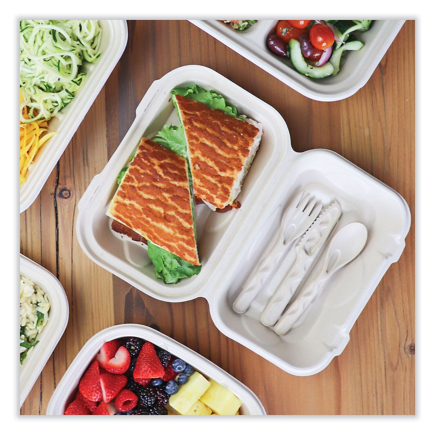 World Centric Plant-Based Fiber Hinged Hoagie Box Carryout Container, Natural, 500/Carton (TO-SC-UHB-LFP)