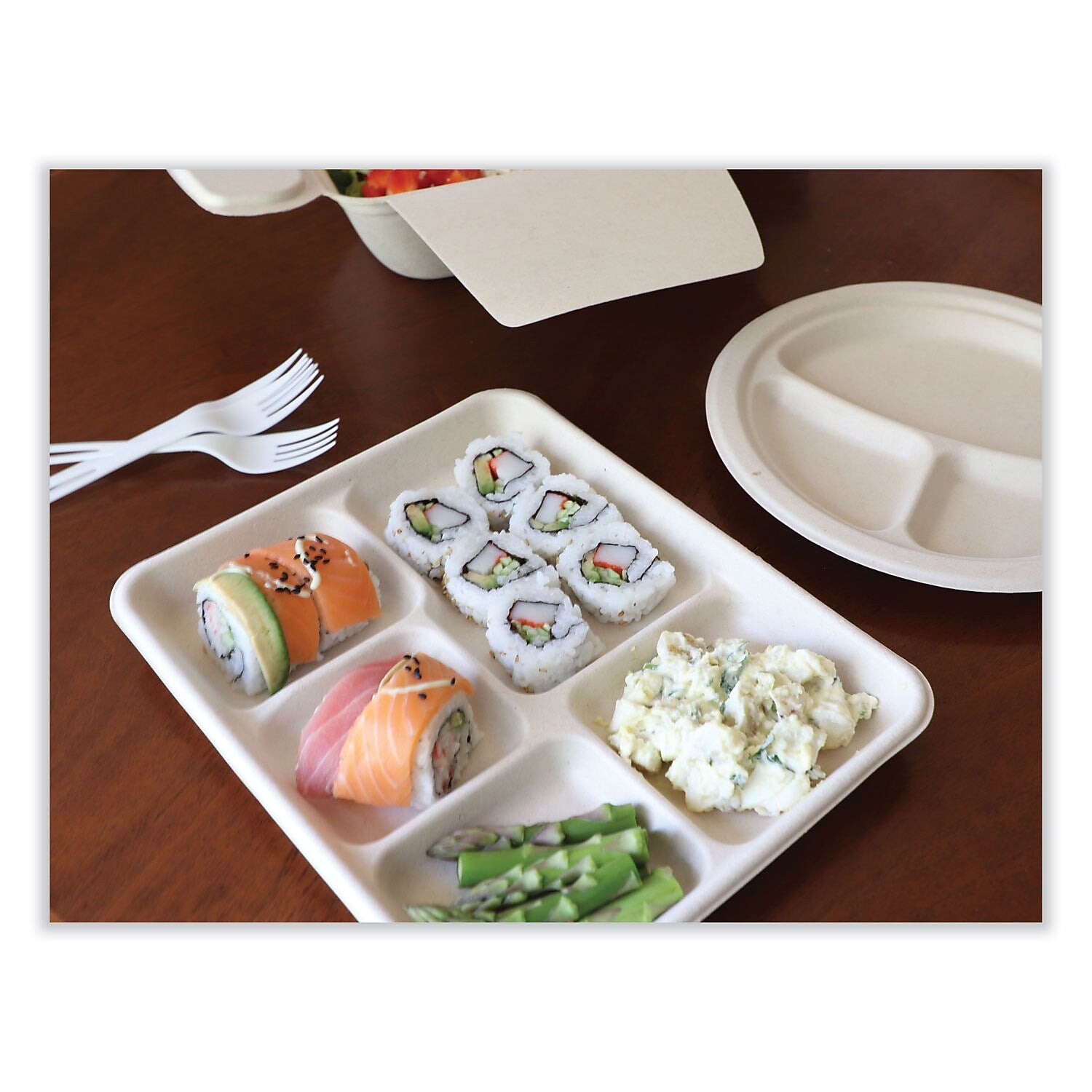 World Centric Plant-Based Fiber 5-Compartment Carryout Tray, Natural, 400/Carton (TR-SC-5C-LFS)