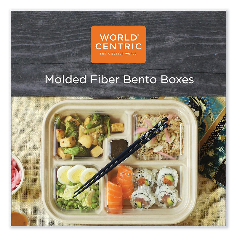 World Centric Plant-Based Fiber 5-Compartment Bento Box Carryout Container, Natural, 300/Carton (TR-SC-BB-LFS)
