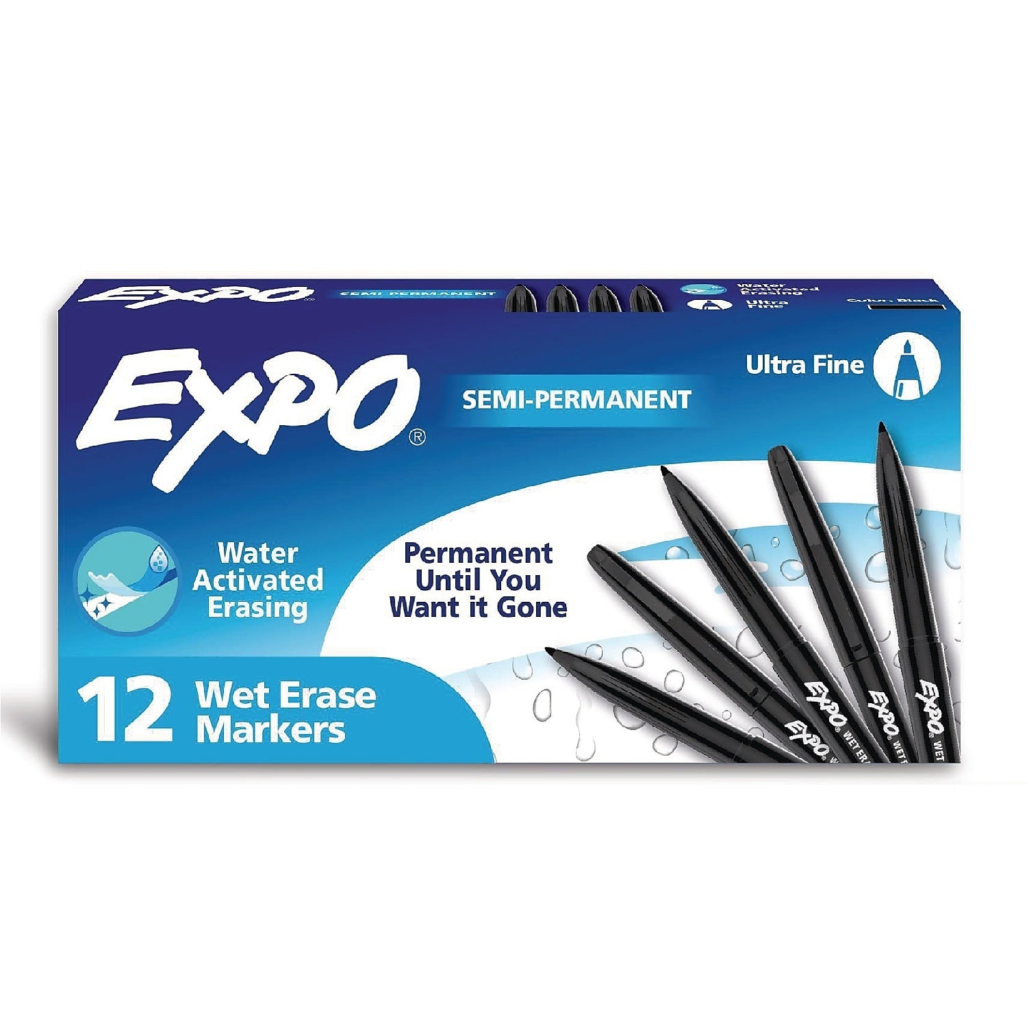EXPO Wet Erase Marker, Bullet Tip, Black, 12/Pack (16001A)