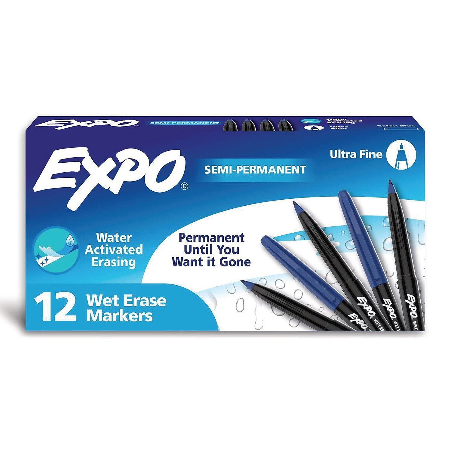 EXPO Wet Erase Marker, Bullet Tip, Blue, 12/Pack (16003A)