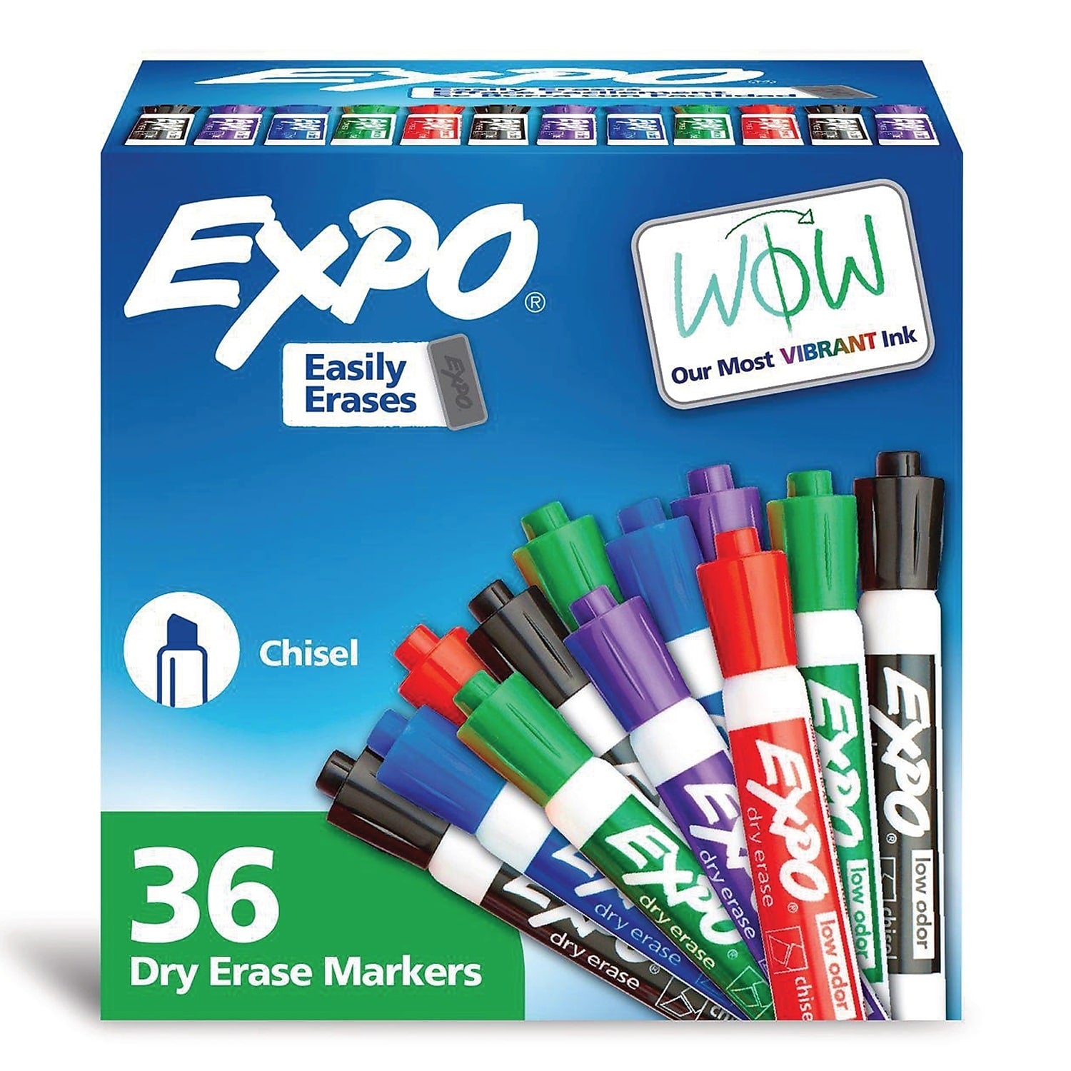 EXPO Tank Dry Erase Markers, Chisel Tip, Assorted Colors, 36/Box (1921061A)