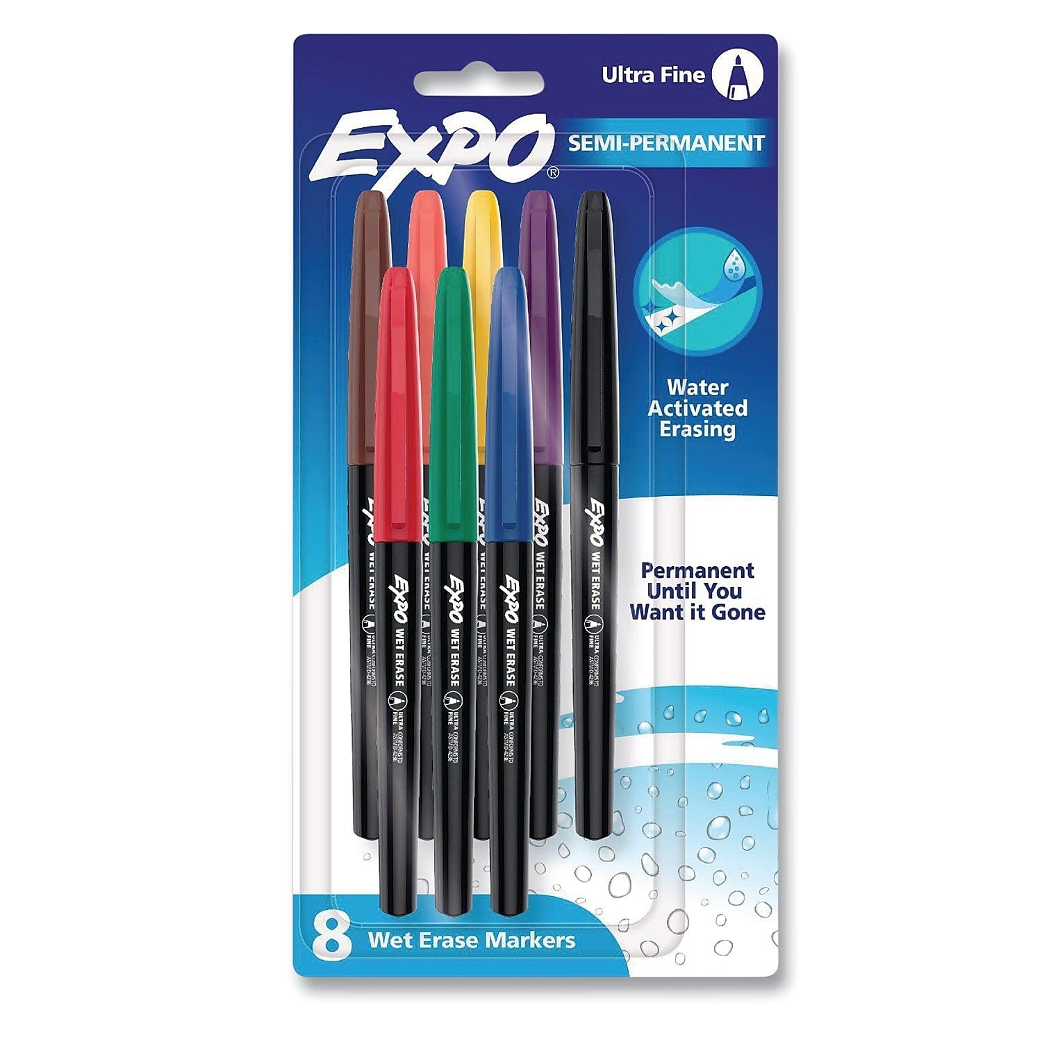EXPO Vis-a-Vis Wet Erase Marker, Bullet Tip, Assorted Colors, 8/Pack (2134345A)