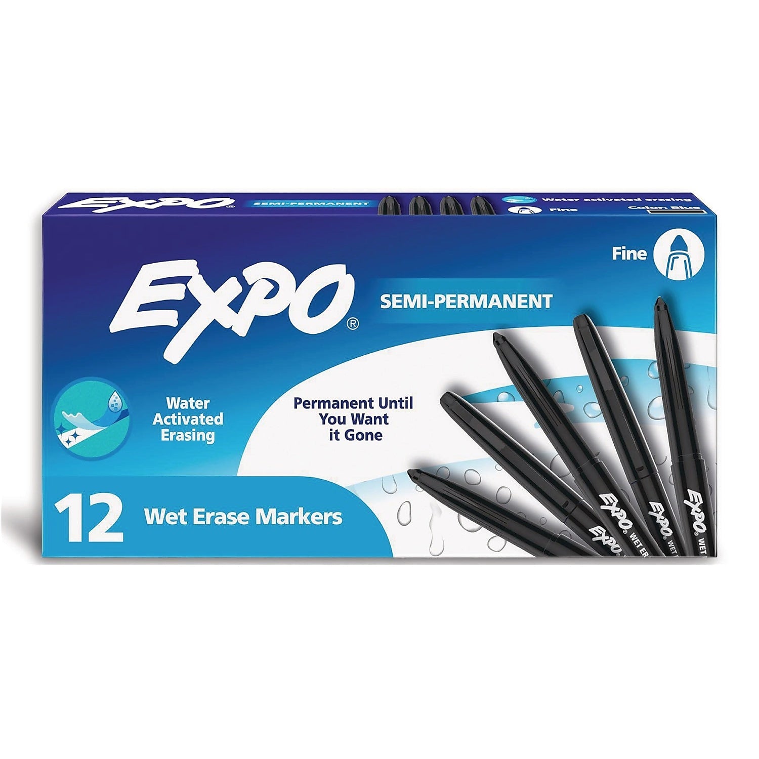 EXPO Wet Erase Marker, Bullet Tip, Black, 12/Pack (2211316)