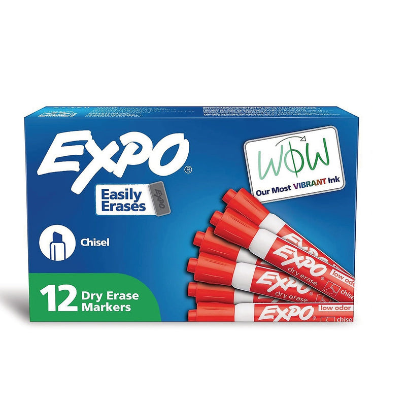EXPO Tank Dry Erase Markers, Chisel Tip, Red, 12/Pack (80002A)