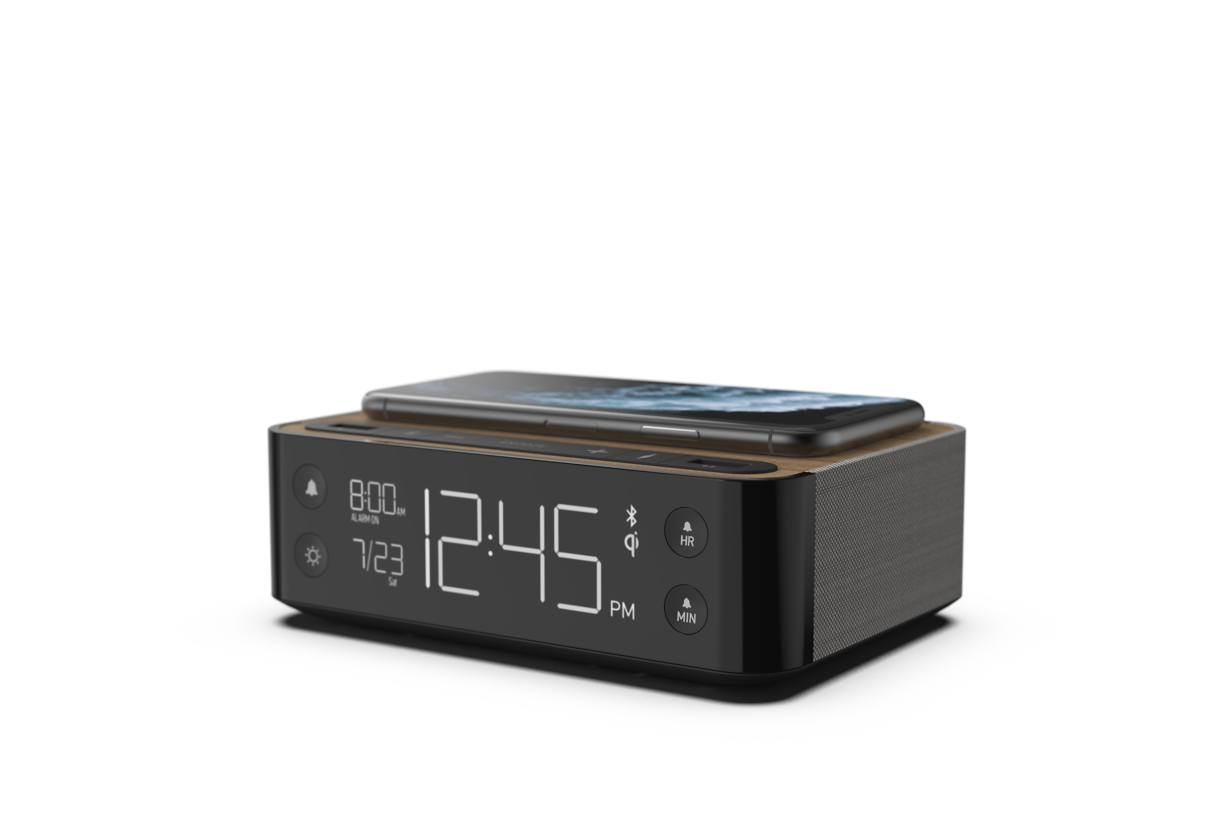 NonStop Station A 6.3" Bluetooth Alarm Clock with Qi Wireless Charging, WanlnutSand (NSA3-WFB)