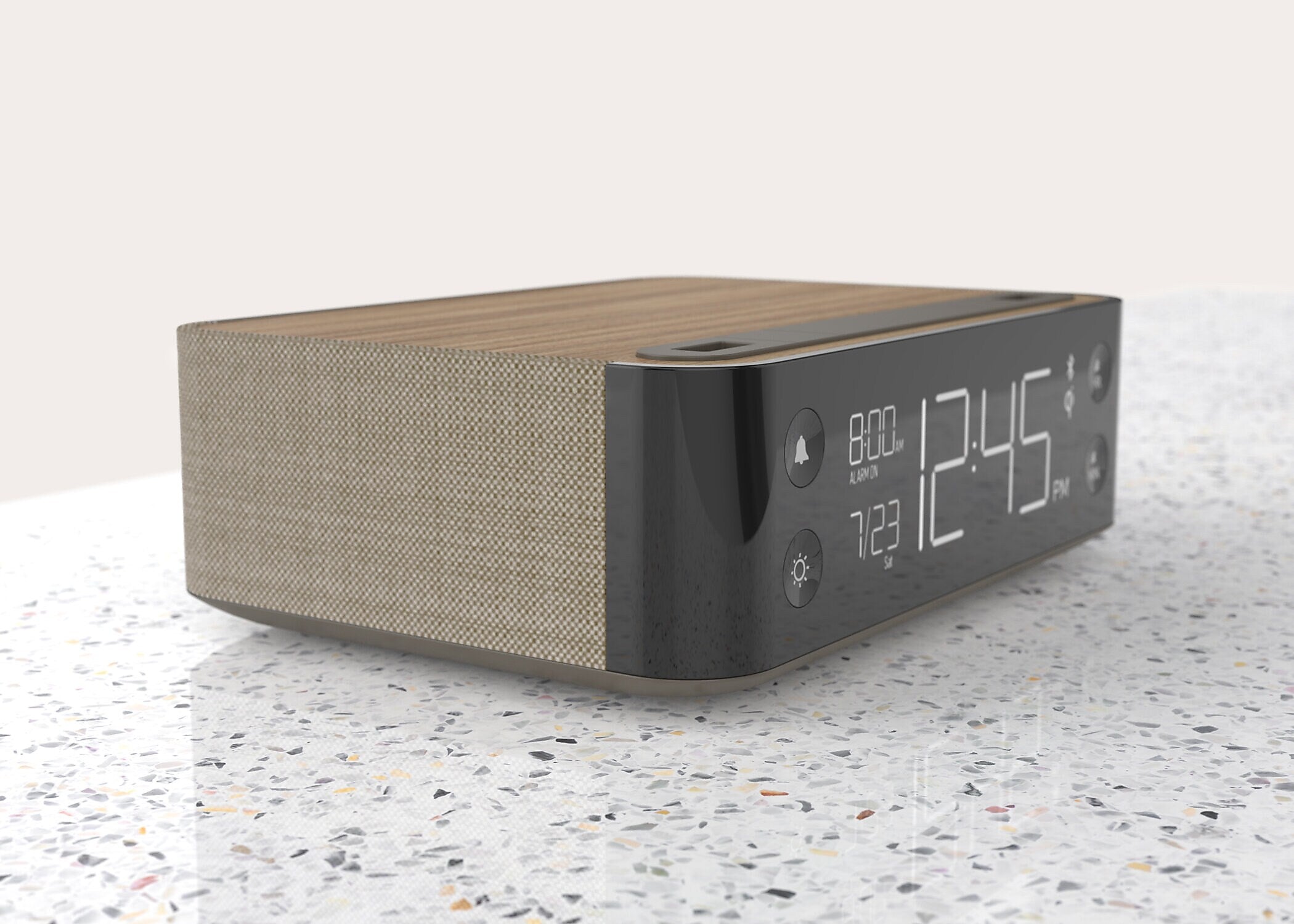 NonStop Station A 6.3" Bluetooth Alarm Clock with Qi Wireless Charging, WanlnutSand (NSA3-WFB)