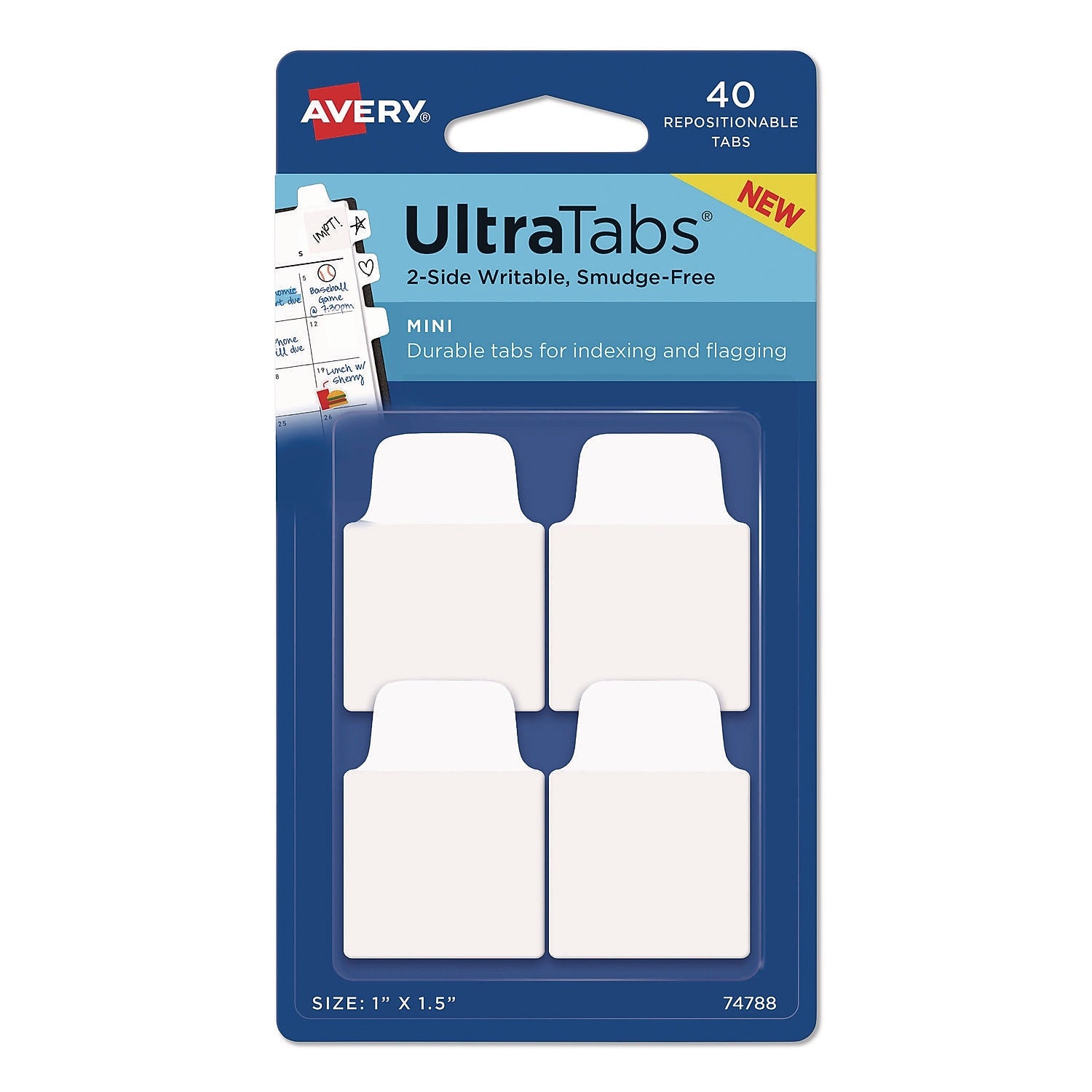 Avery Ultra Tabs, White, 40/Pack (AVE74788)