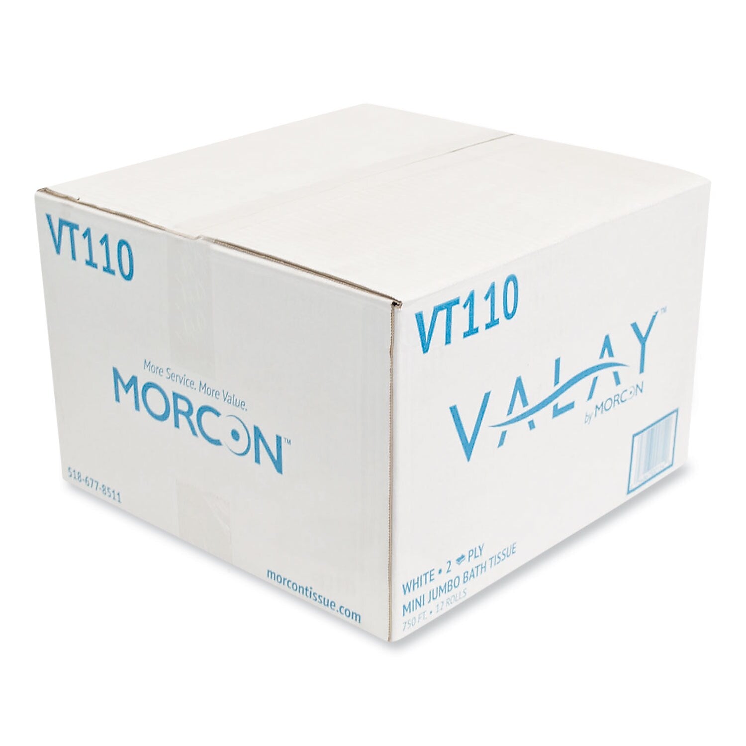 Morcon Tissue Valay Mini Jumbo Toilet Paper, 2-Ply, White, 750 ft./Roll, 12 Rolls/Carton (VT110)