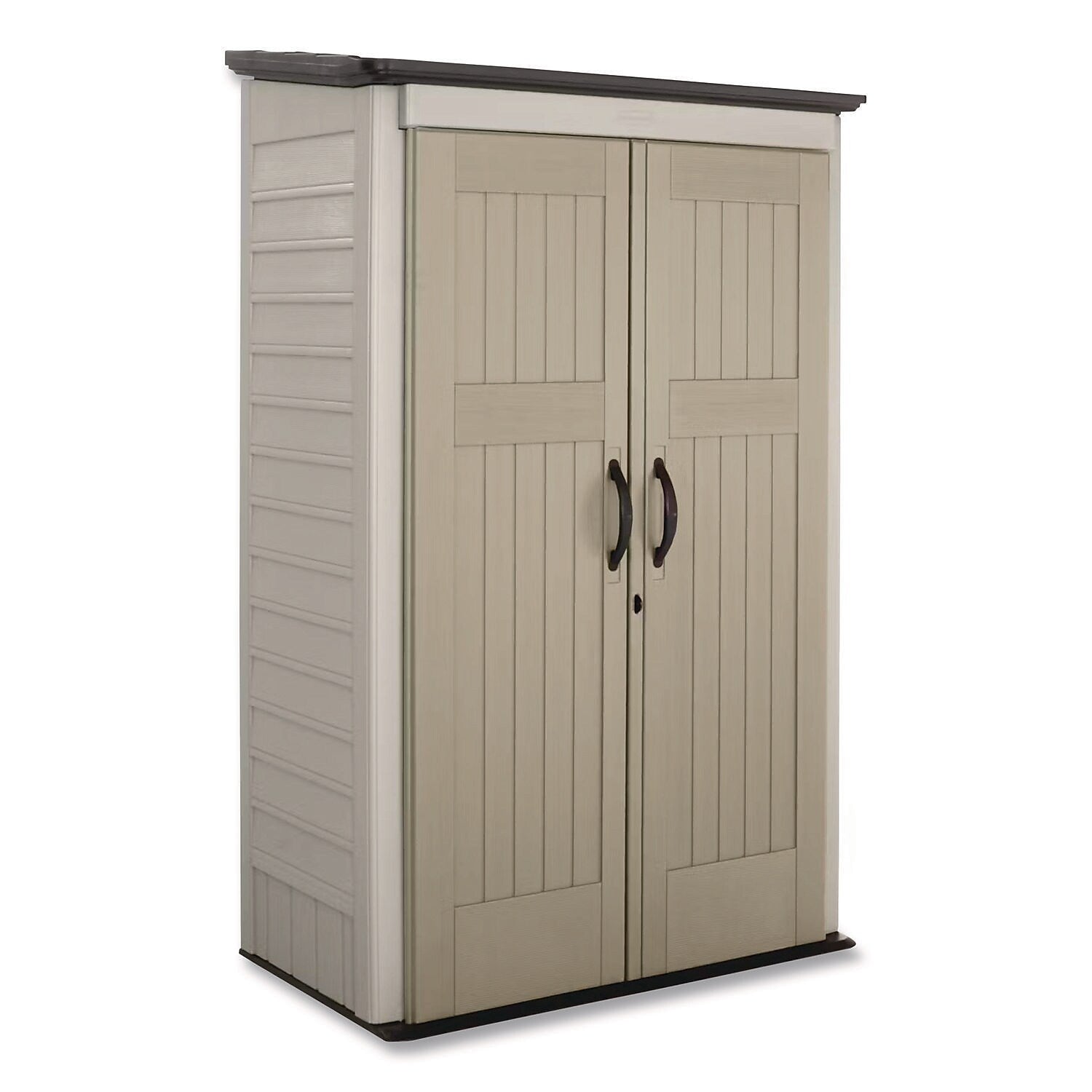 Rubbermaid Vertical Storage Shed, 53 cu. ft., 2.5' x 4' x 7', Sandstone/Faint Maple (FG5L3000SDONX)