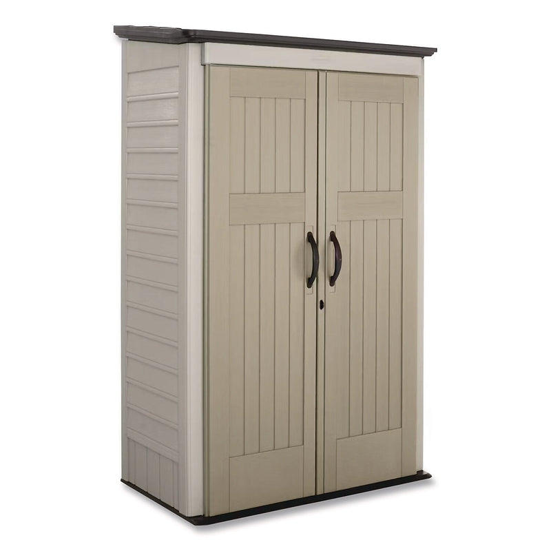Rubbermaid Vertical Storage Shed, 53 cu. ft., 2.5' x 4' x 7', Sandstone/Faint Maple (FG5L3000SDONX)