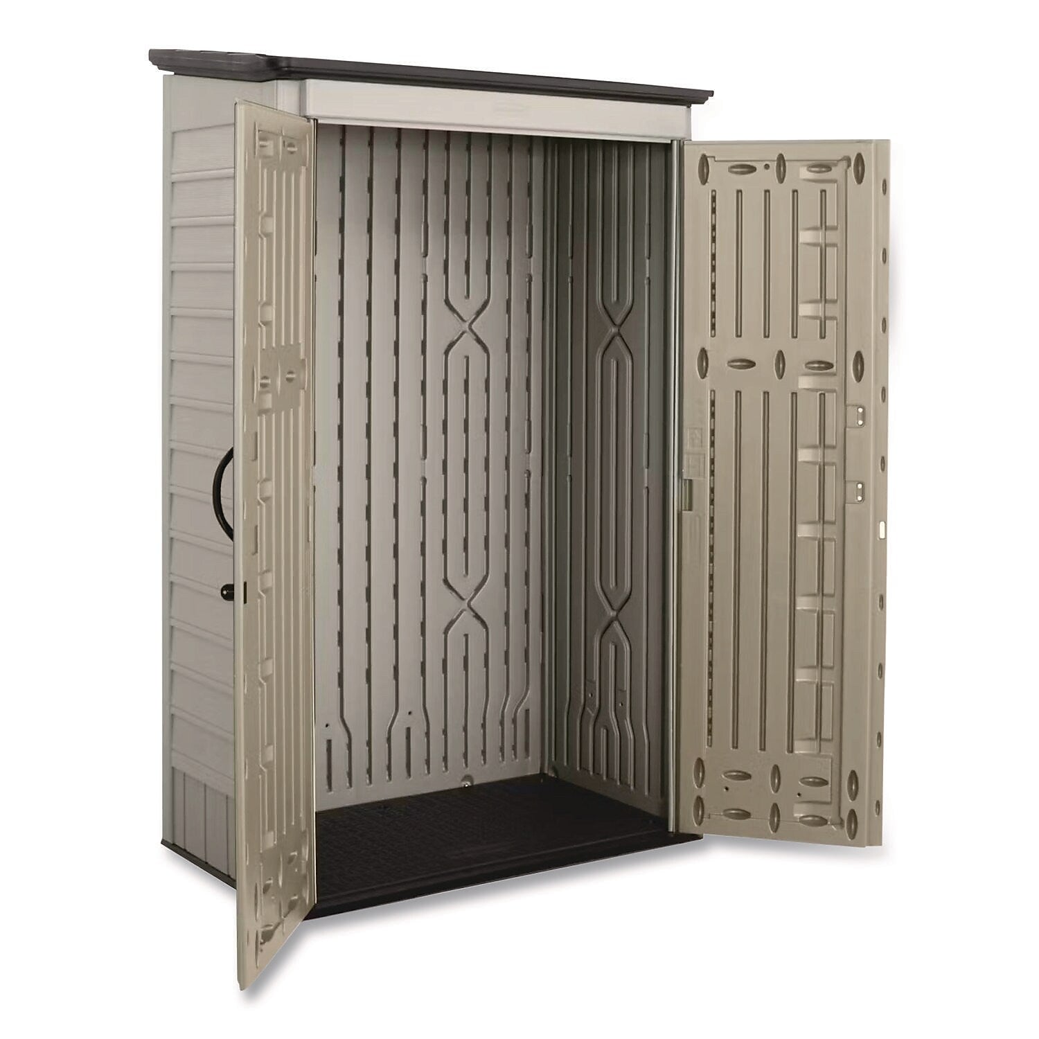 Rubbermaid Vertical Storage Shed, 53 cu. ft., 2.5' x 4' x 7', Sandstone/Faint Maple (FG5L3000SDONX)