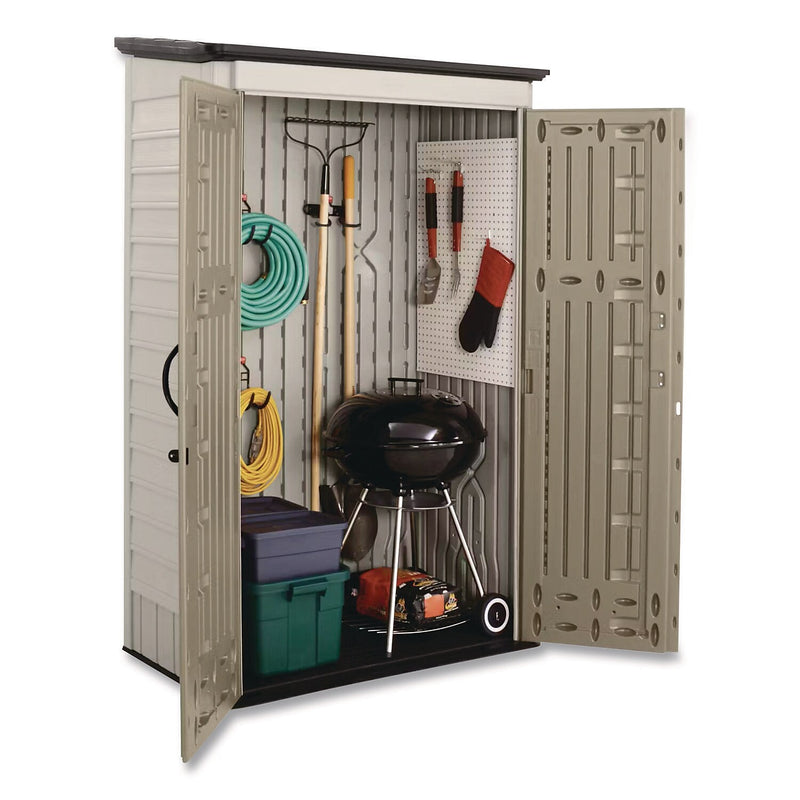 Rubbermaid Vertical Storage Shed, 53 cu. ft., 2.5' x 4' x 7', Sandstone/Faint Maple (FG5L3000SDONX)