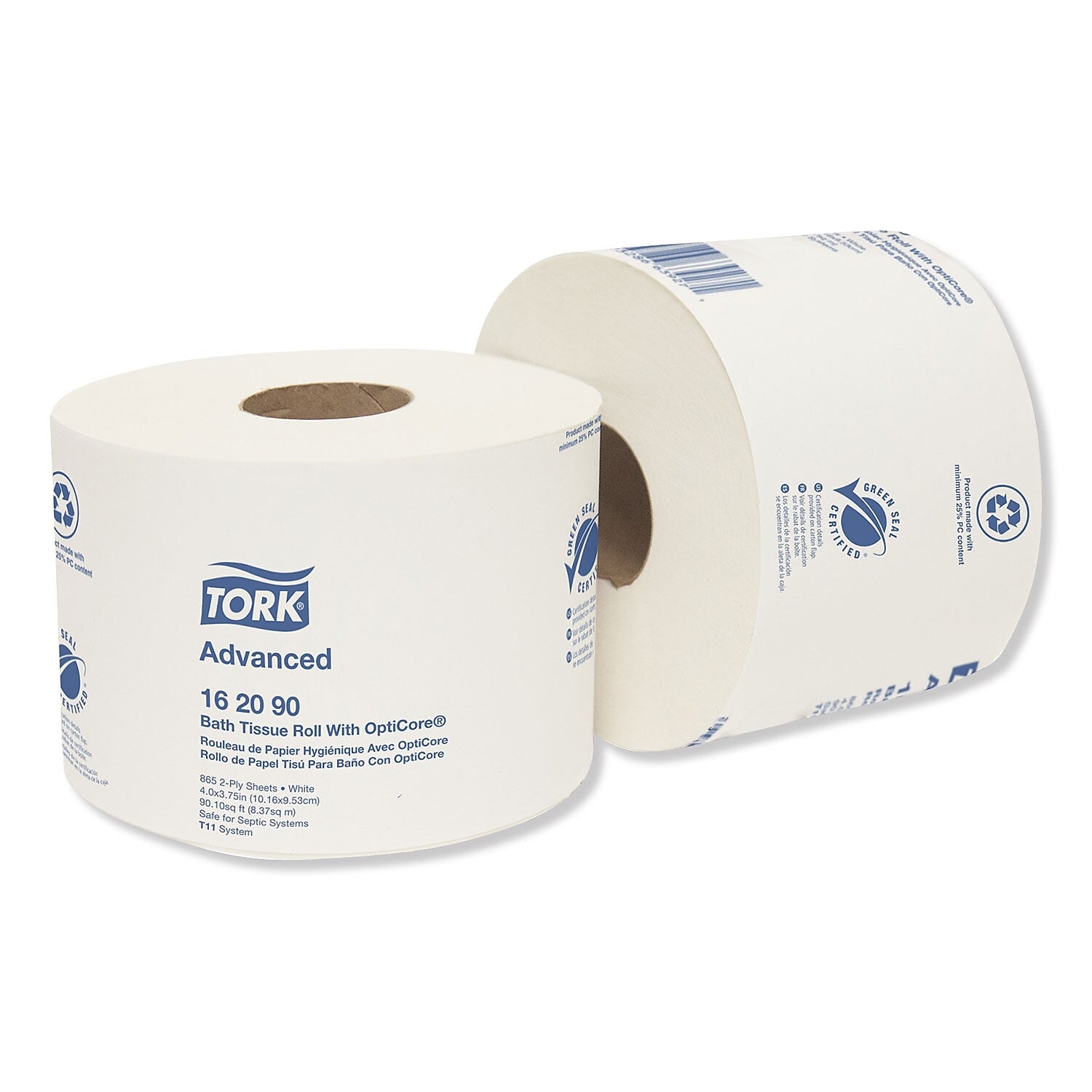 Tork Advanced Recycled Toilet Paper, 2-Ply, White, 865 Sheets/Roll, 36 Rolls/Carton (162090)