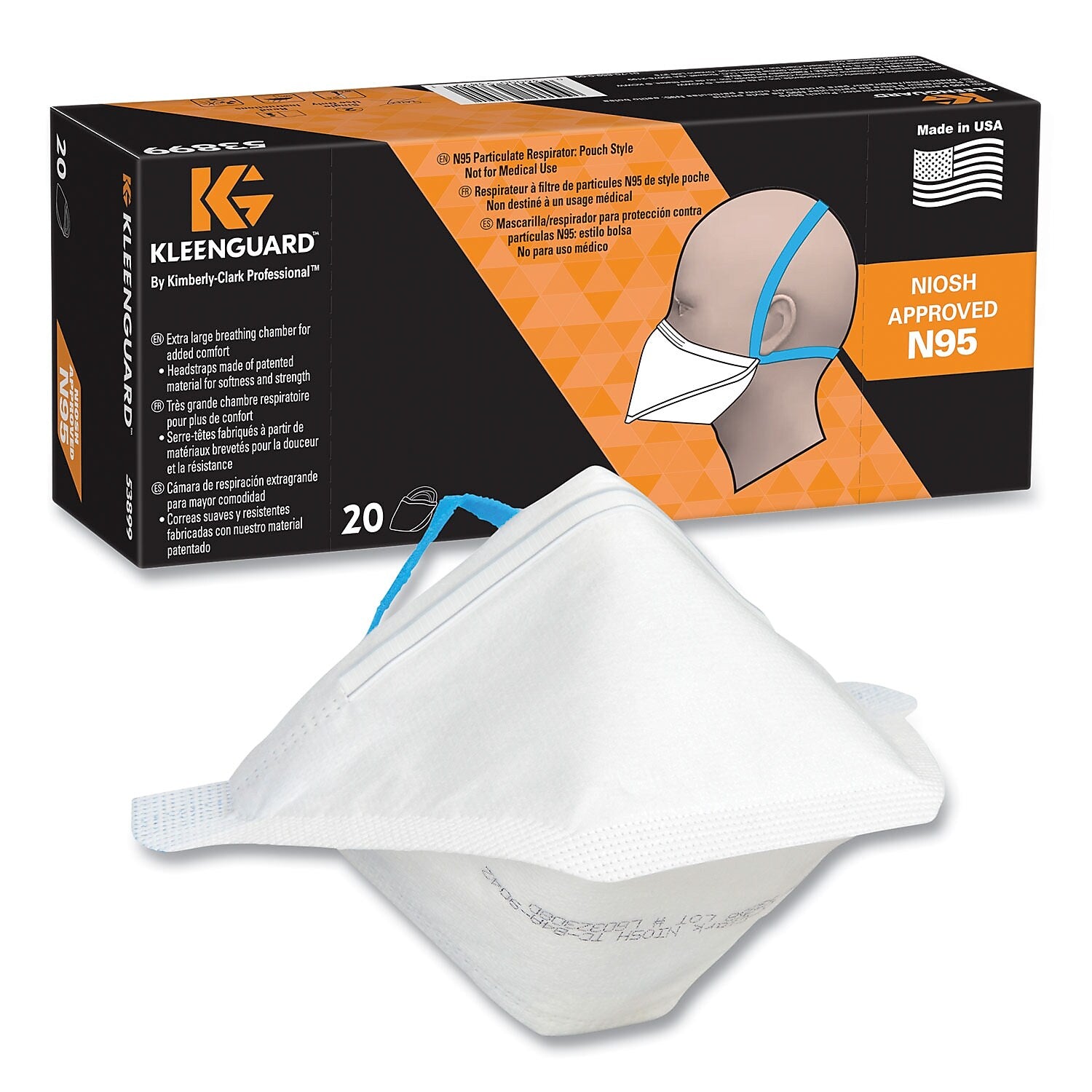 KleenGuard Disposable N95 Respirator, One Size, White, 20/Box (53899)
