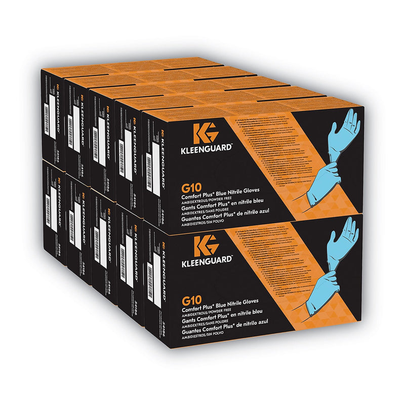 KleenGuard G10 Comfort Plus Powder Free Nitrile Industrial Gloves, Latex Free, Small, Light Blue, 100/Box (54186)