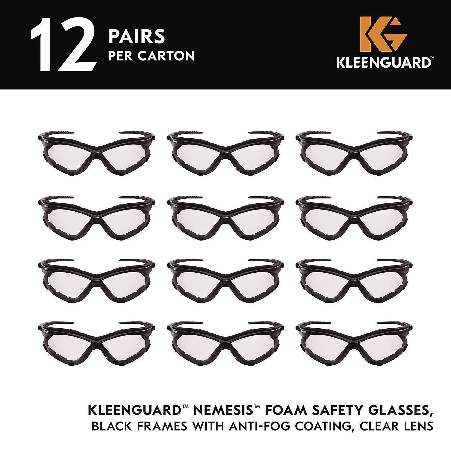 KleenGuard V30 Nemesis Foam Anti-Fog Safety Glasses, Over the Glasses/Wraparound, Clear Lens, 12/Carton (65335)