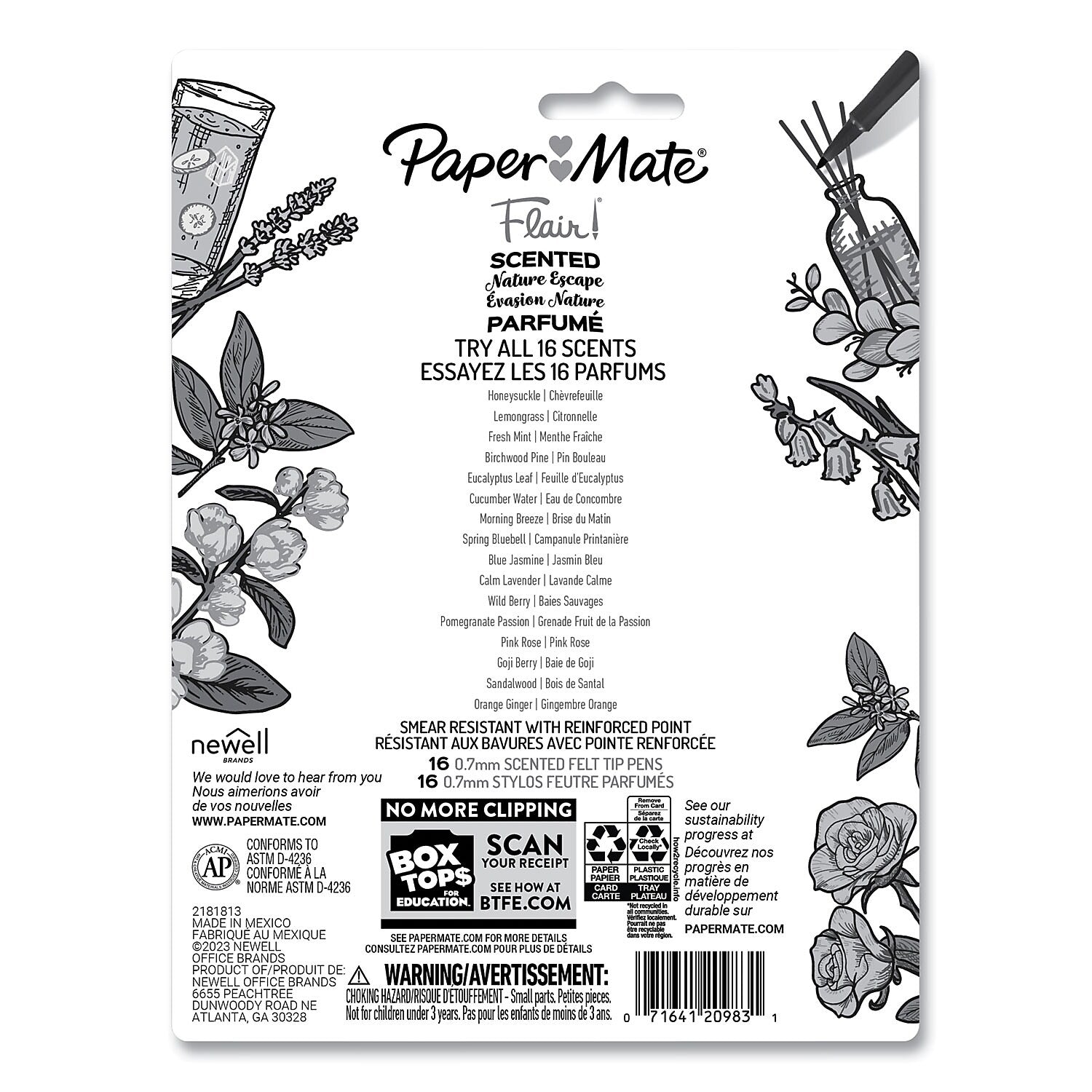 Paper Mate Flair Scented Porous Pen, Medium Point, 0.7mm, Assorted Ink, 16/Pack (2178701)