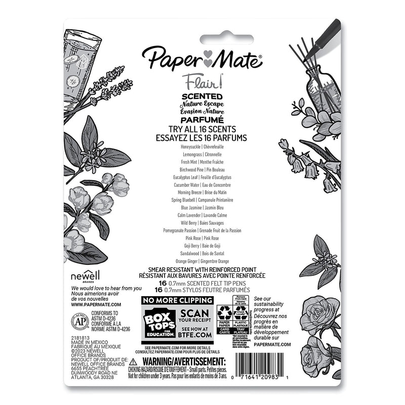 Paper Mate Flair Scented Porous Pen, Medium Point, 0.7mm, Assorted Ink, 16/Pack (2178701)