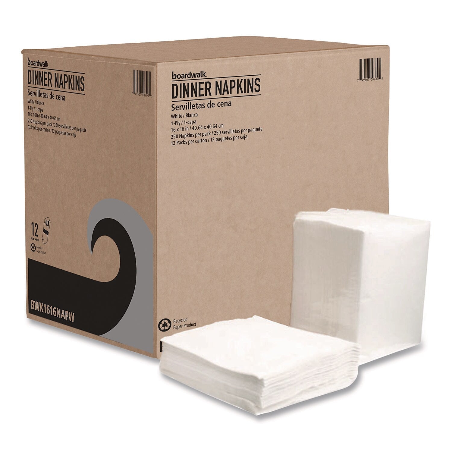 Boardwalk Napkin, 1-Ply, White, 1000/Carton (16X16LNAPW)