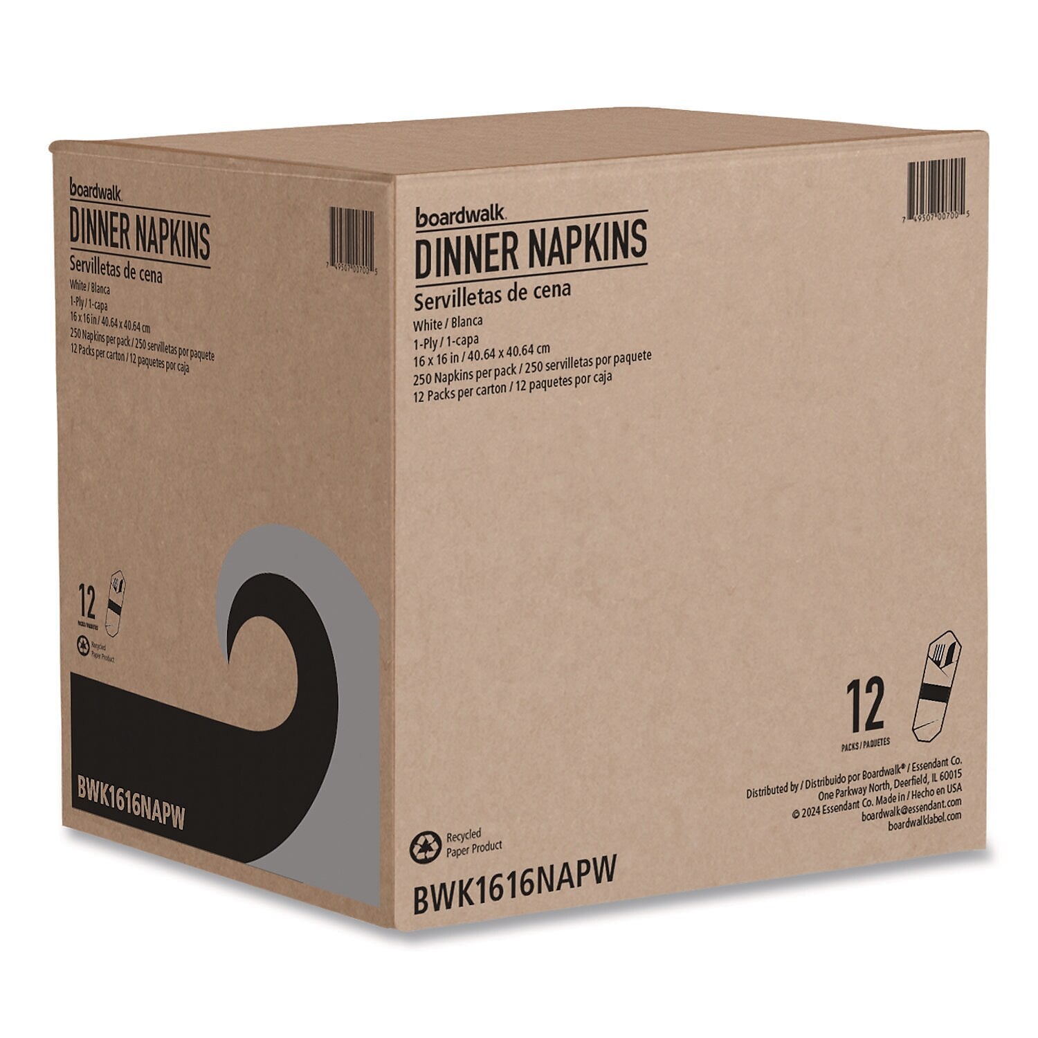 Boardwalk Napkin, 1-Ply, White, 1000/Carton (16X16LNAPW)