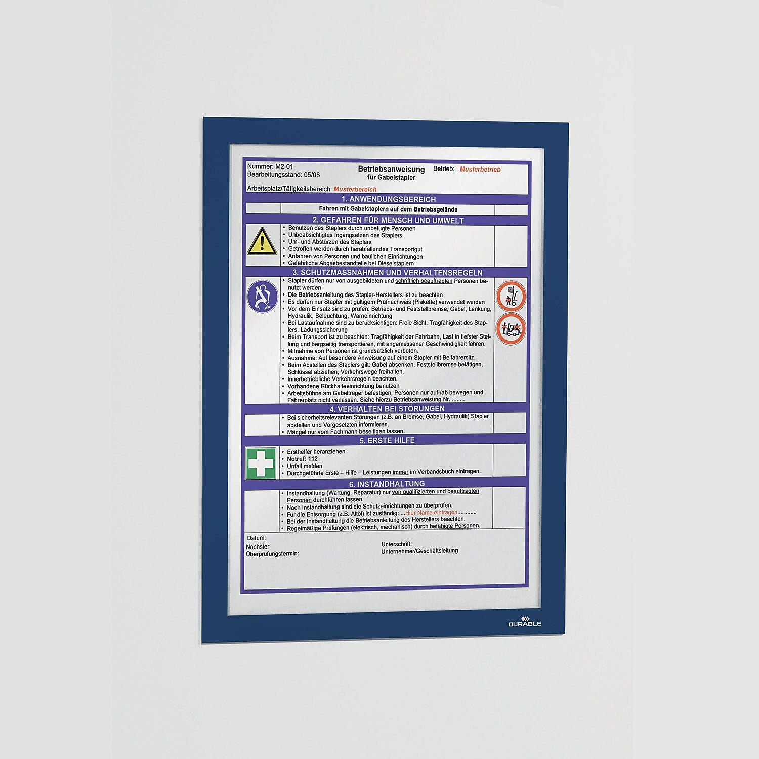 Durable Infoframe DURAFRAME Sign Holder, 8.5" x 11", Wall Mounted, Dark Blue, Plastic, 2/Pack (476807)